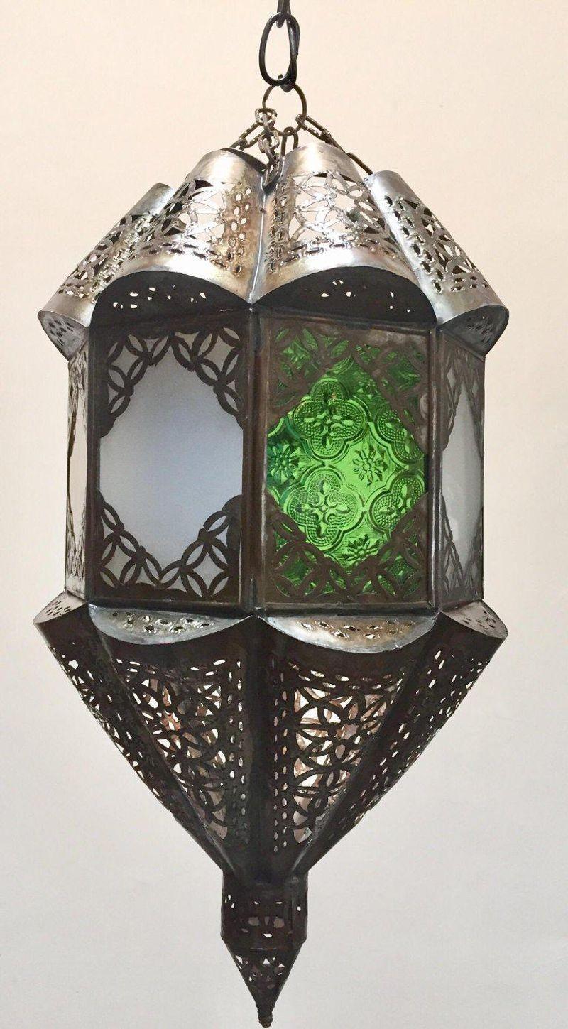 Marokkanische Laterne, handgefertigte maurische Hängeleuchte aus Glas im Angebot 1