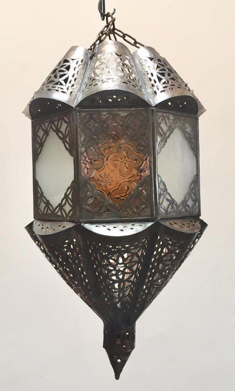 Moroccan Lantern Handcrafted Moorish Pendant Glass For Sale 3