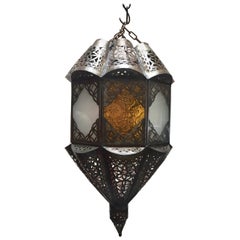 Vintage Moroccan Lantern Handcrafted Moorish Metal and Glass