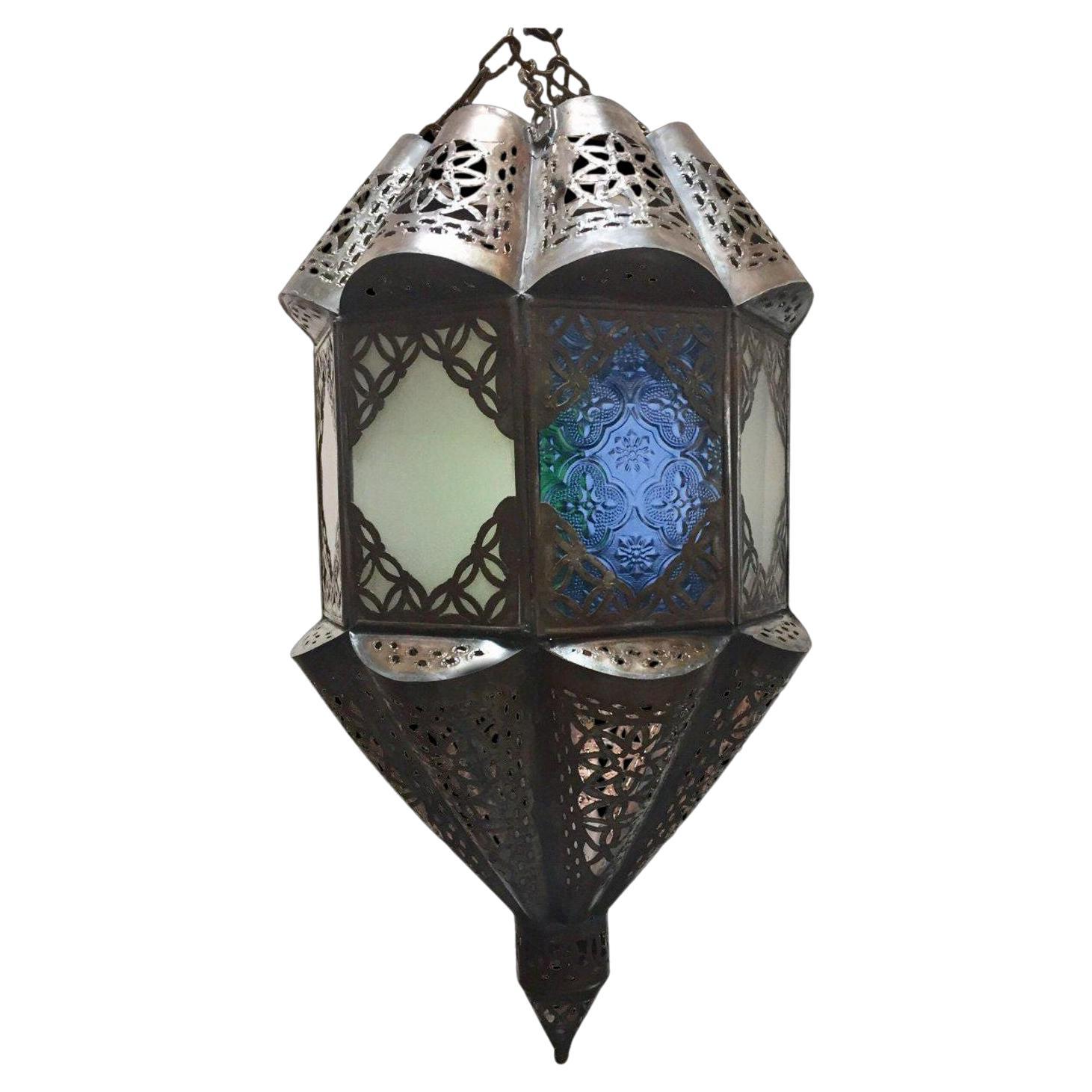 Moroccan Lantern Handcrafted Moorish Pendant Glass For Sale