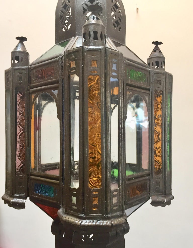 Moroccan Handcrafted Moorish Pendant Lantern with Multi-Color Glass For ...