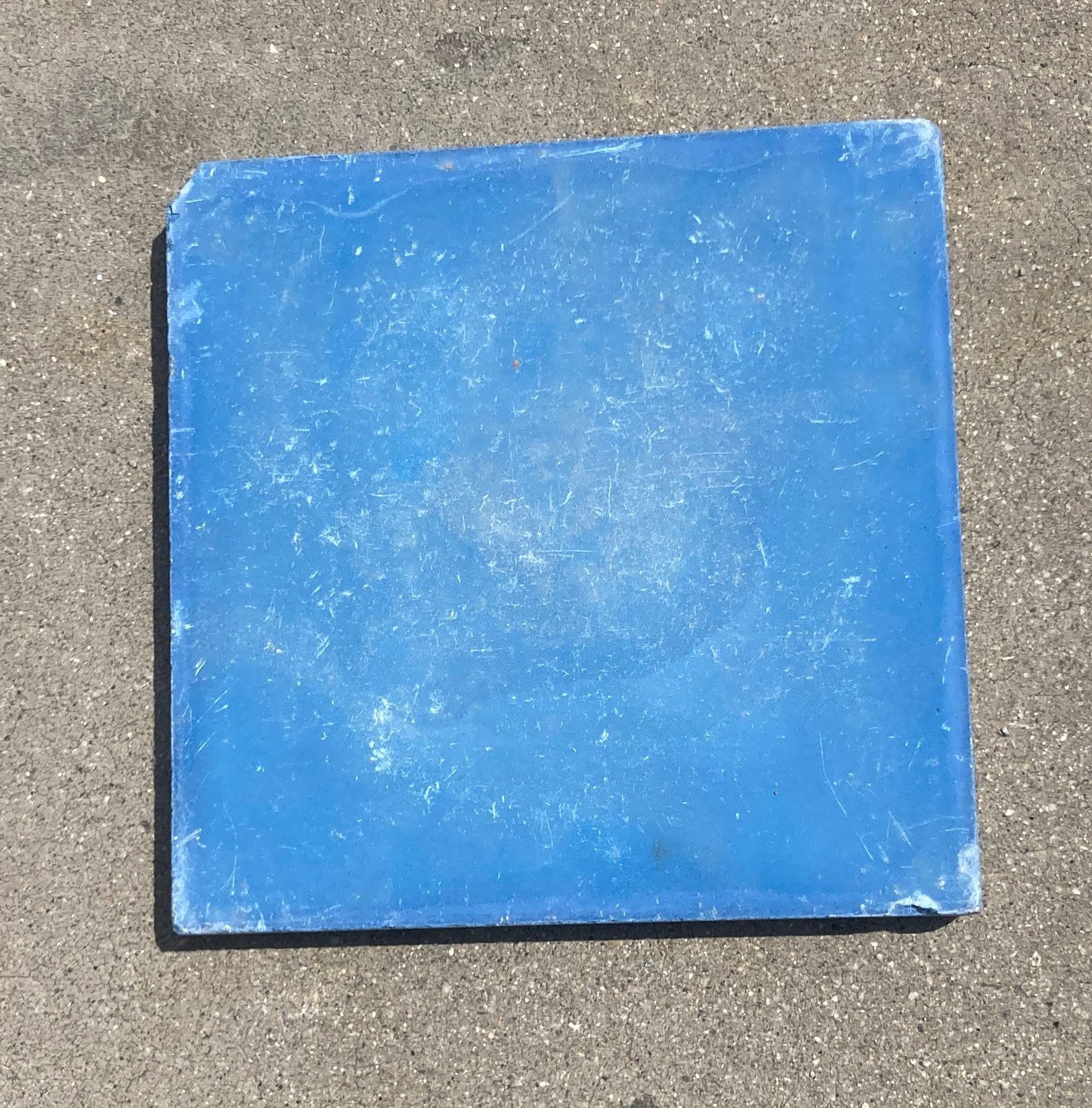 Moroccan Handcrafted Reclaimed Encaustic Cement Tile Blue Color In Good Condition For Sale In North Hollywood, CA