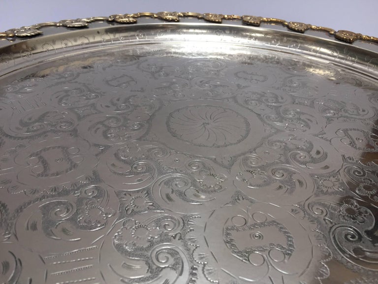 Moroccan Handcrafted Silver Round Tray For Sale 2