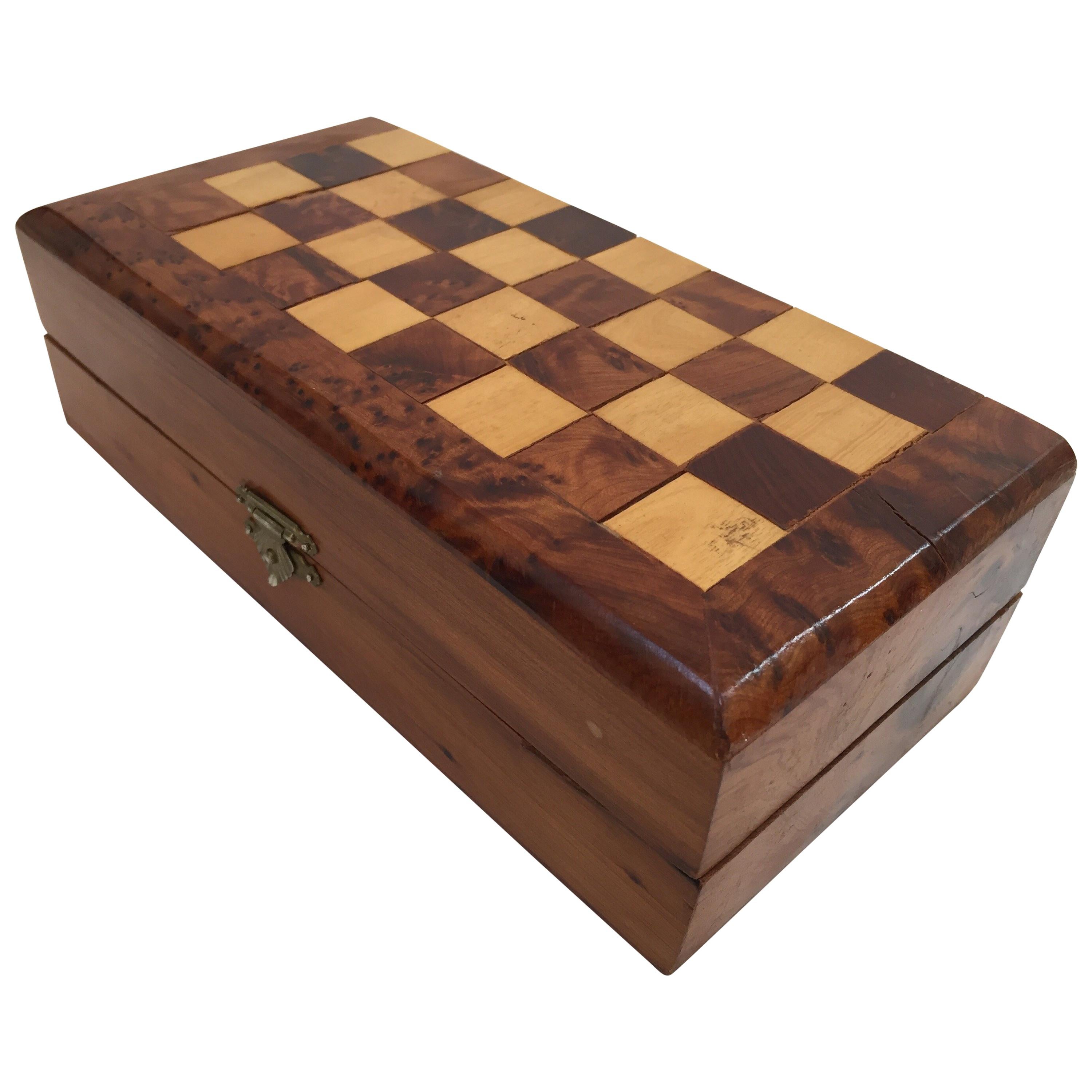 Moroccan Handcrafted Thuya Wood Box with Backgammon and Chess Set Game