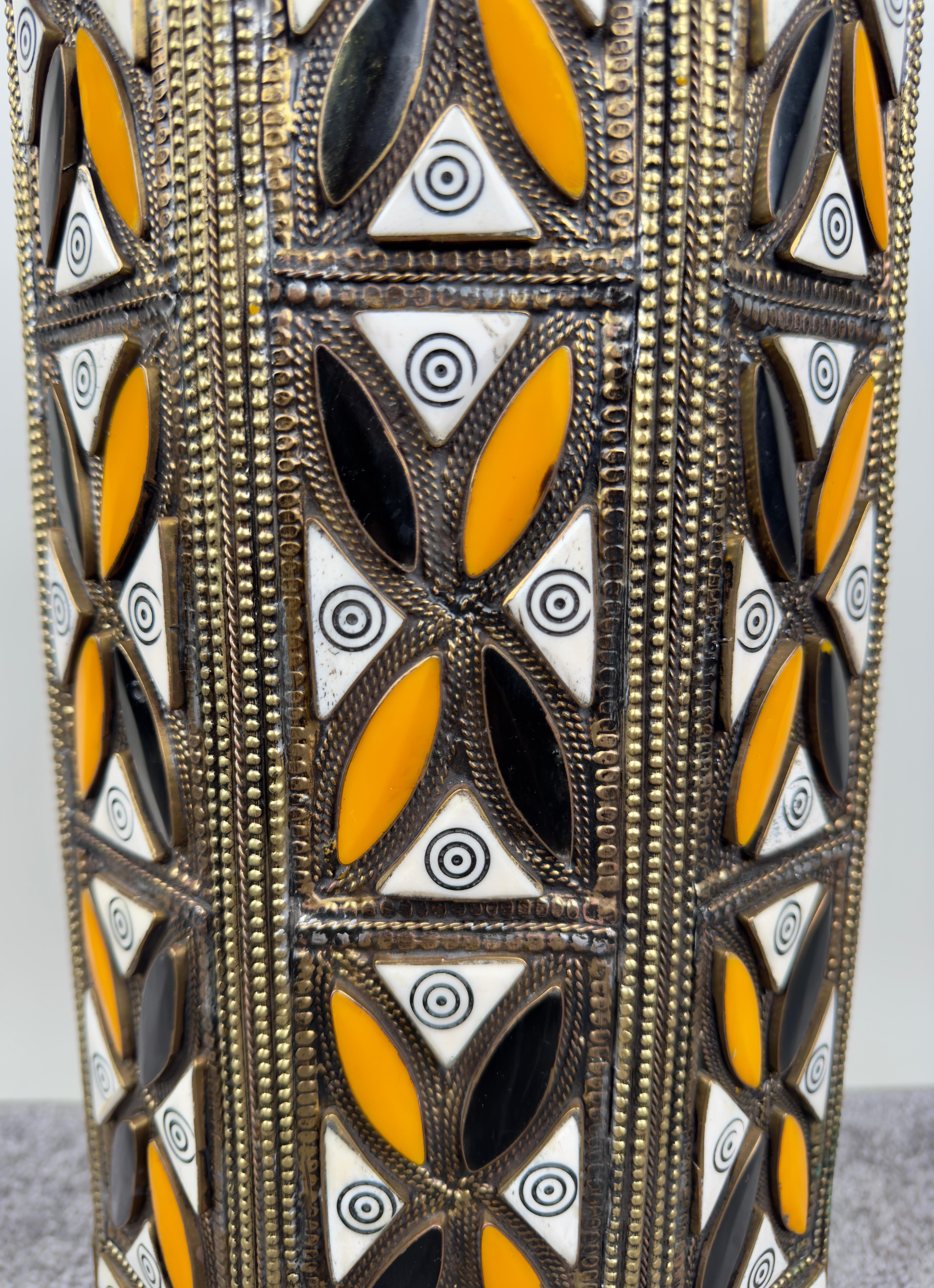 Moroccan Handmade Bone & Bronze Inlay Octagonal Side Table For Sale 4