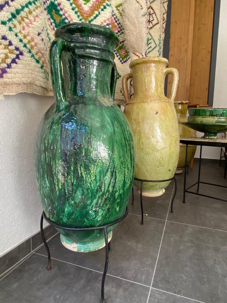 Rustic Moroccan Handmade Glazed Large Amphora, Mid-Century Modern