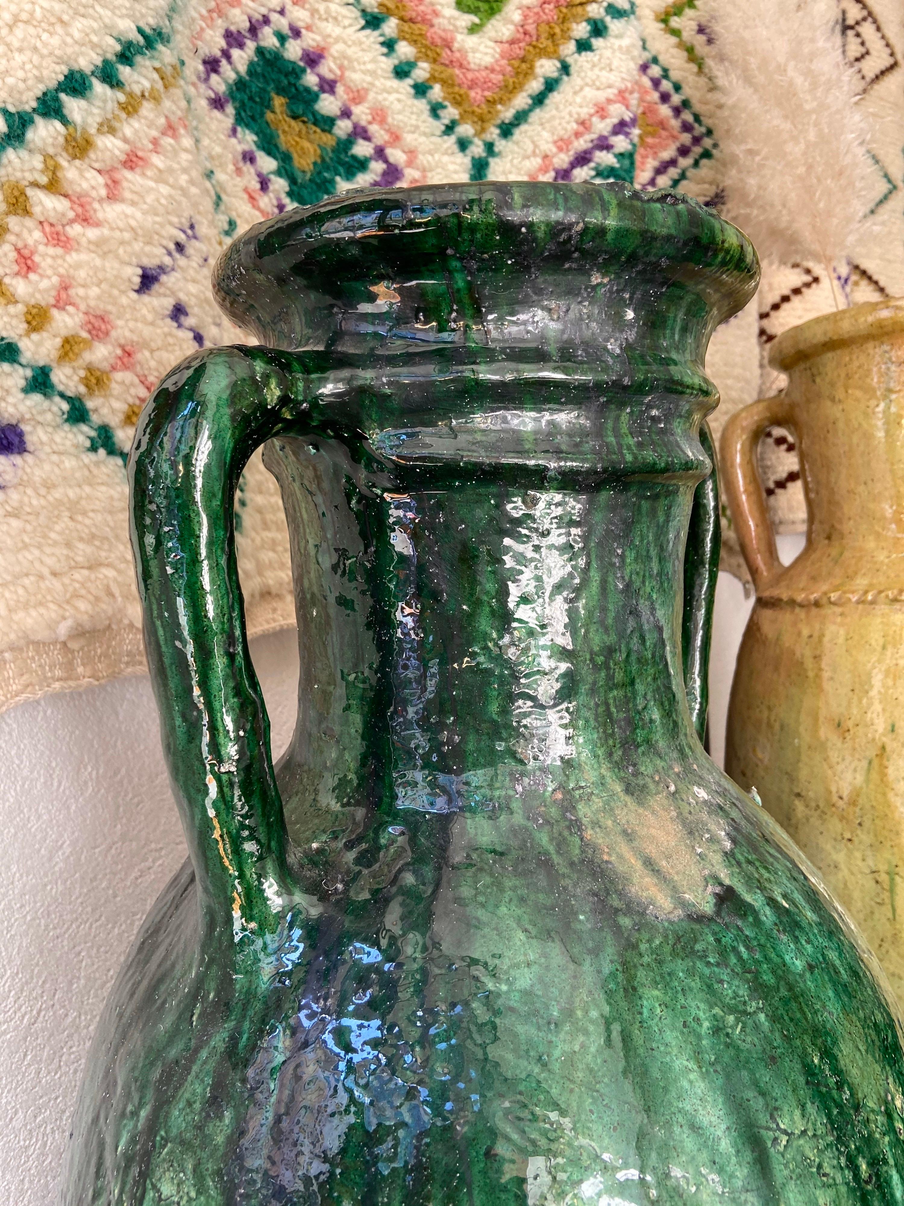 Rustic Moroccan Handmade Glazed Large Amphora, Mid-Century Modern