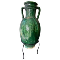 Vintage Moroccan Handmade Glazed Large Amphora, Mid-Century Modern