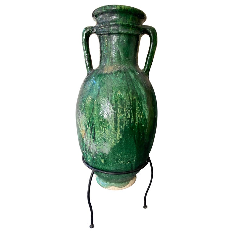 Moroccan Handmade Glazed Large Amphora, Mid-Century Modern