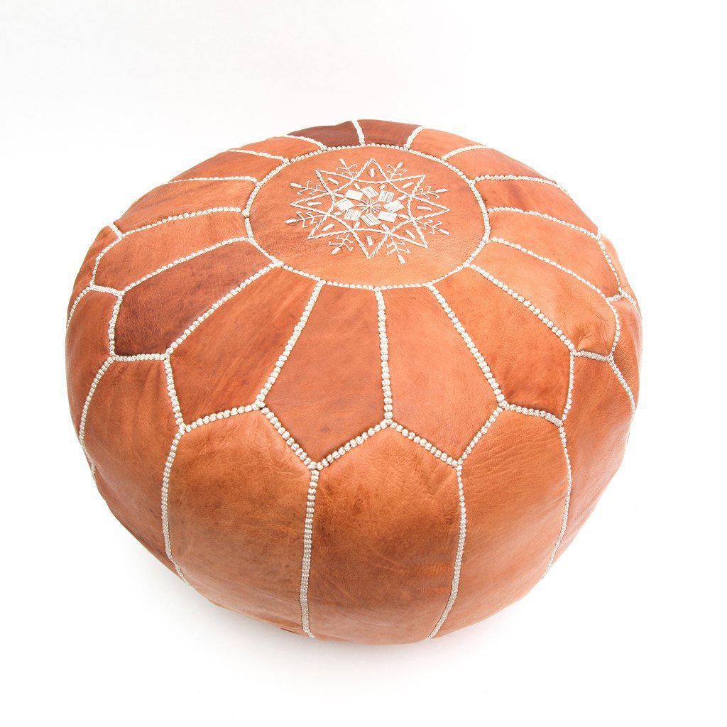 Moroccan Handmade Leather Brown Pouf or Ottoman, a Pair In Good Condition In Plainview, NY