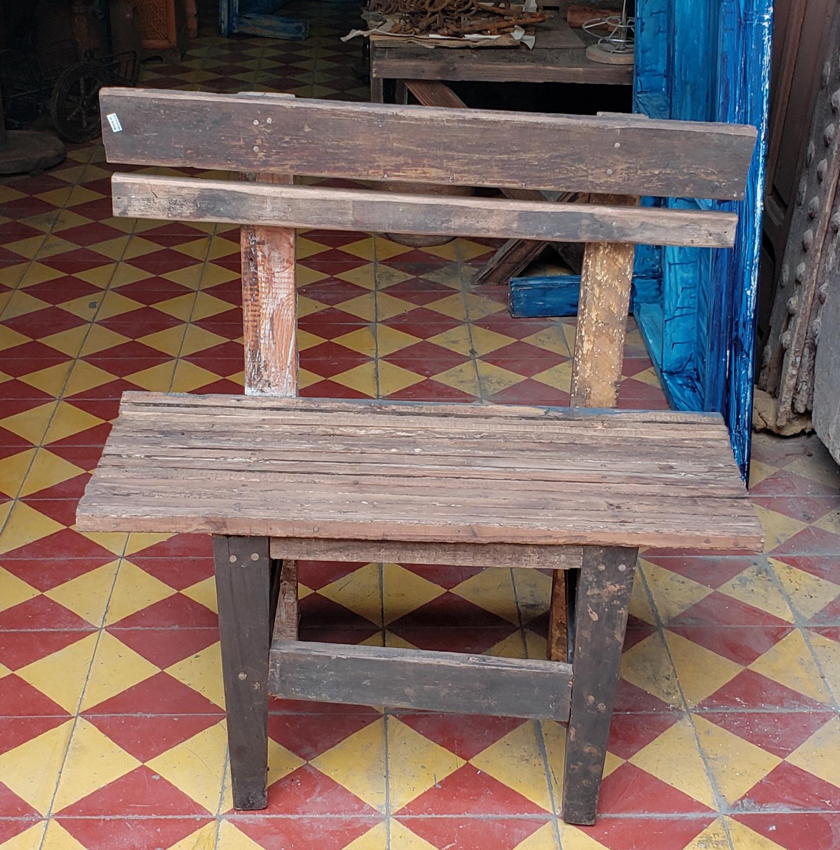 Late 20th Century Moroccan Handmade Old Wood Park Bench, 1 Seat For Sale