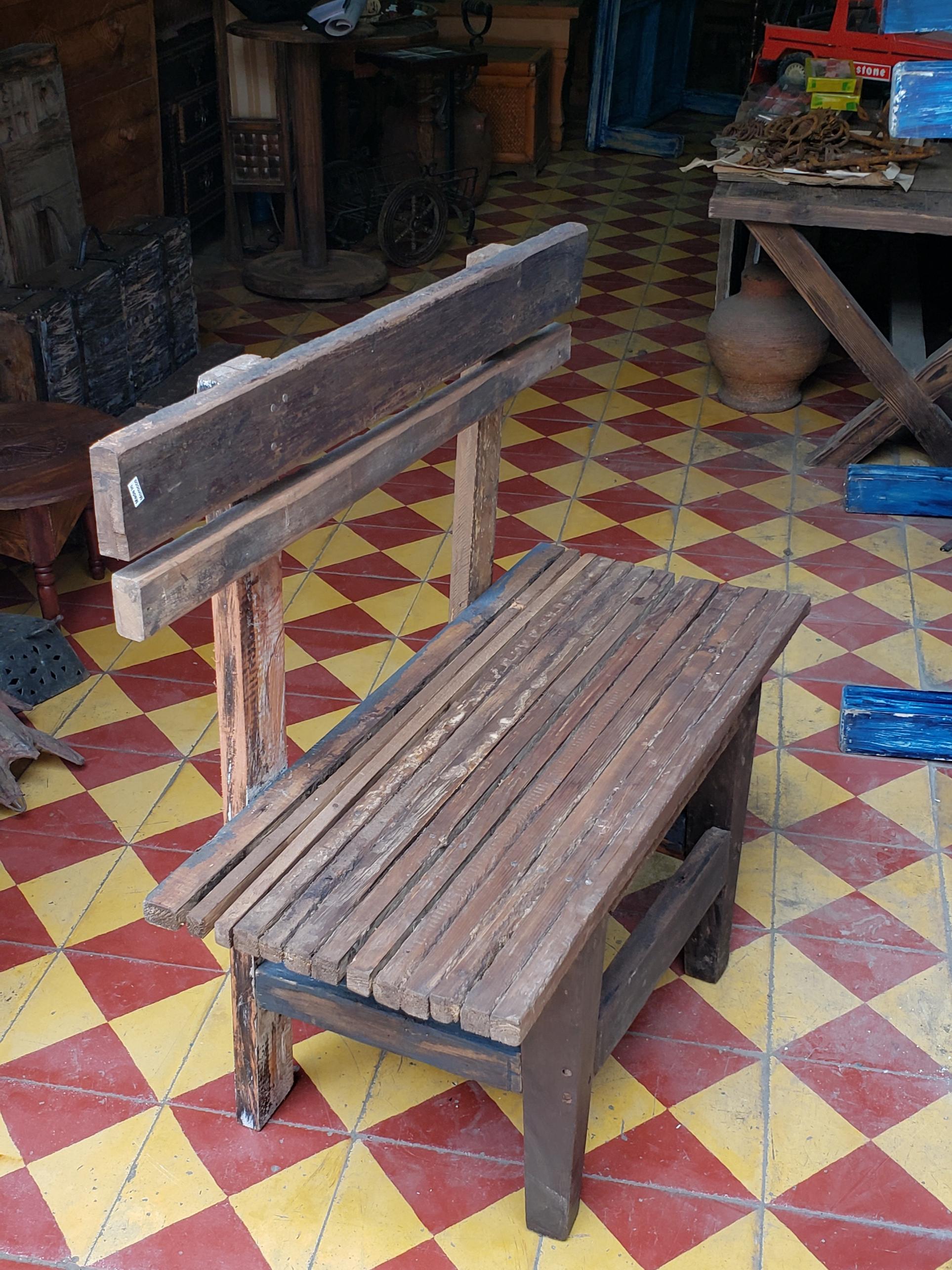 Moroccan Handmade Old Wood Park Bench, 1 Seat For Sale 1