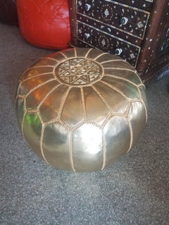 Moroccan Handmade Pouf or Ottoman, Gold