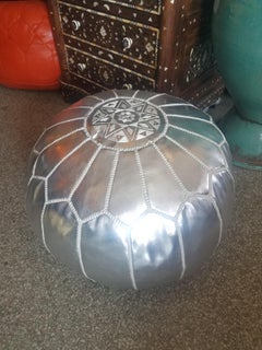 Moroccan Handmade Pouf or Ottoman, Silver