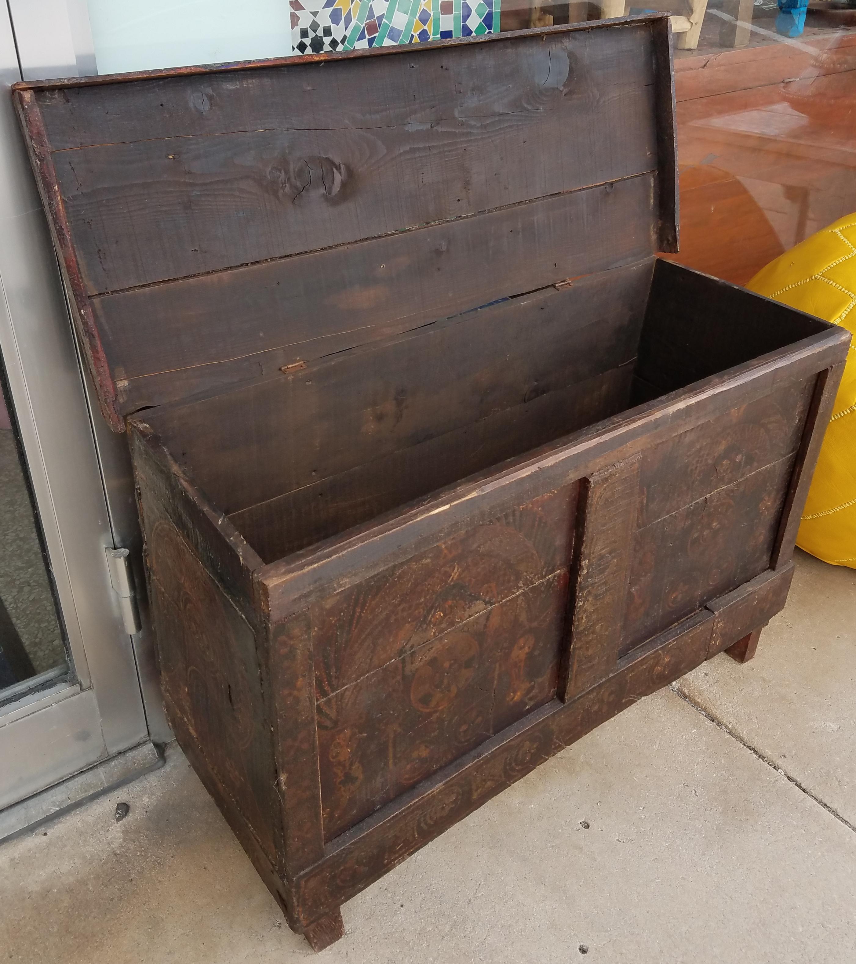 Moroccan Handmade Storage Trunk, Reclaimed Wood In Good Condition For Sale In Orlando, FL