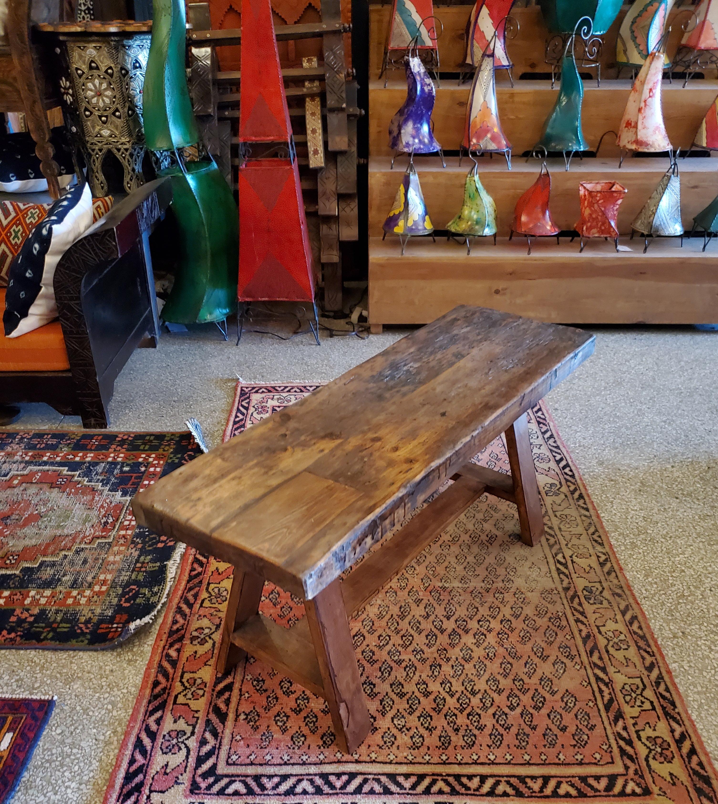 Moroccan Handmade Wood Bench For Sale 2