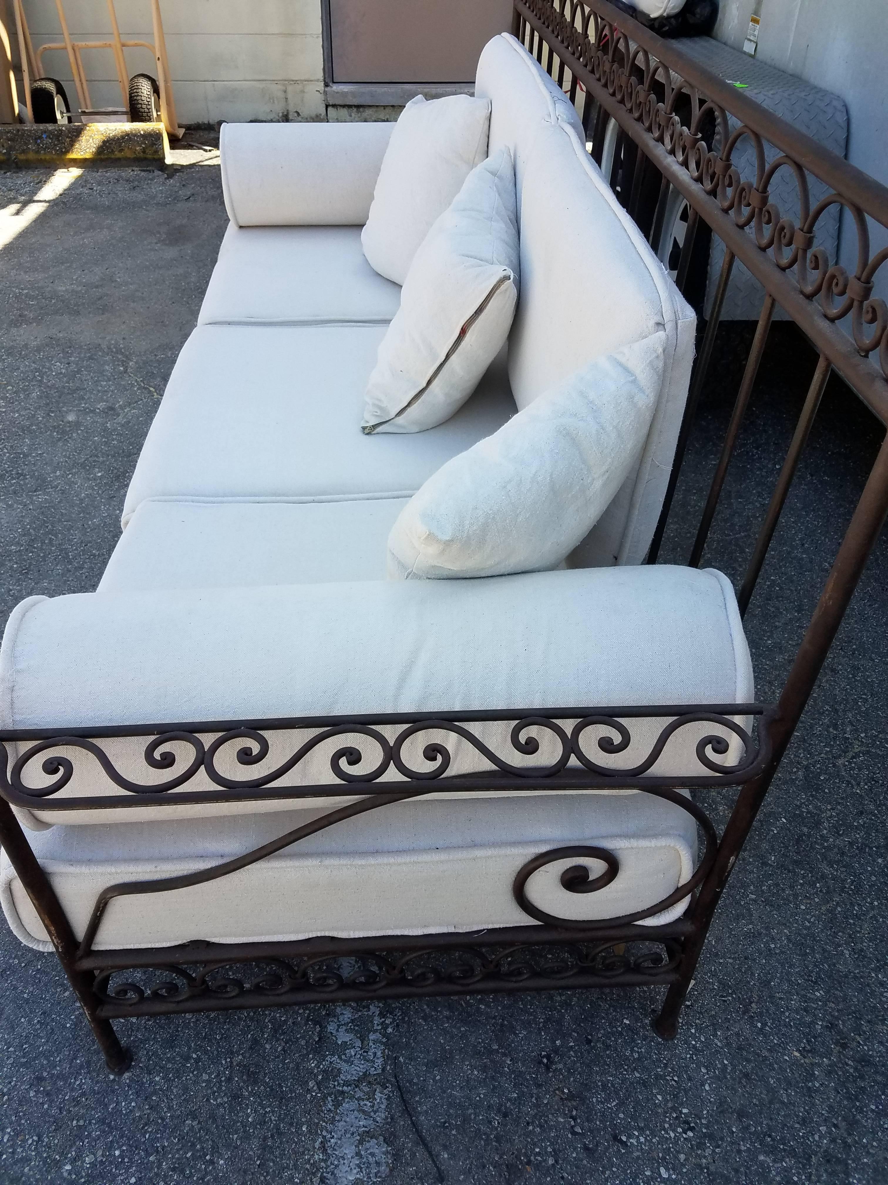 Contemporary Moroccan Handmade Wrought Iron Bench, Three Seats For Sale
