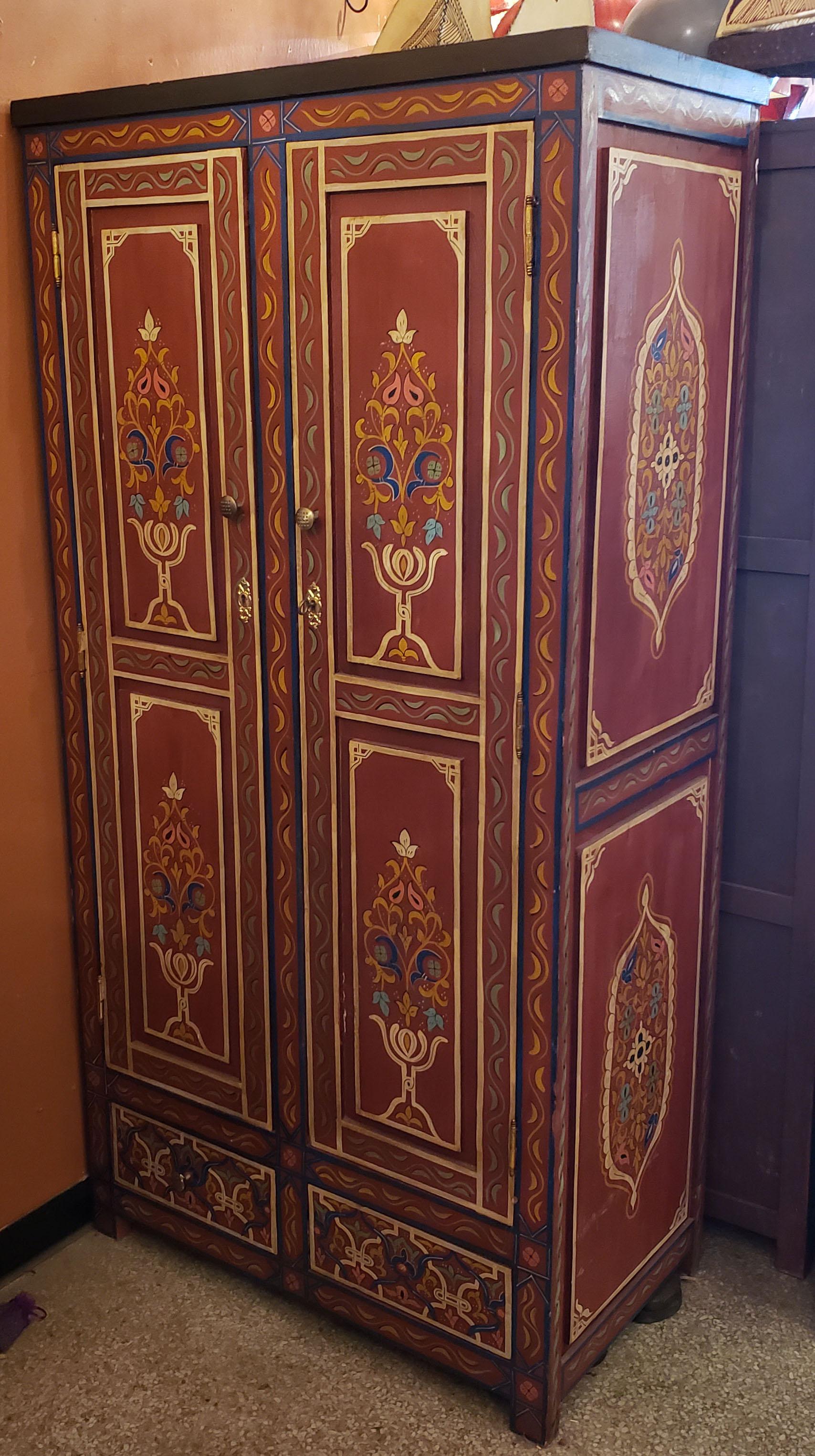 Moroccan Hand Painted Wooden Armoire, Plenty of Space For Sale 2
