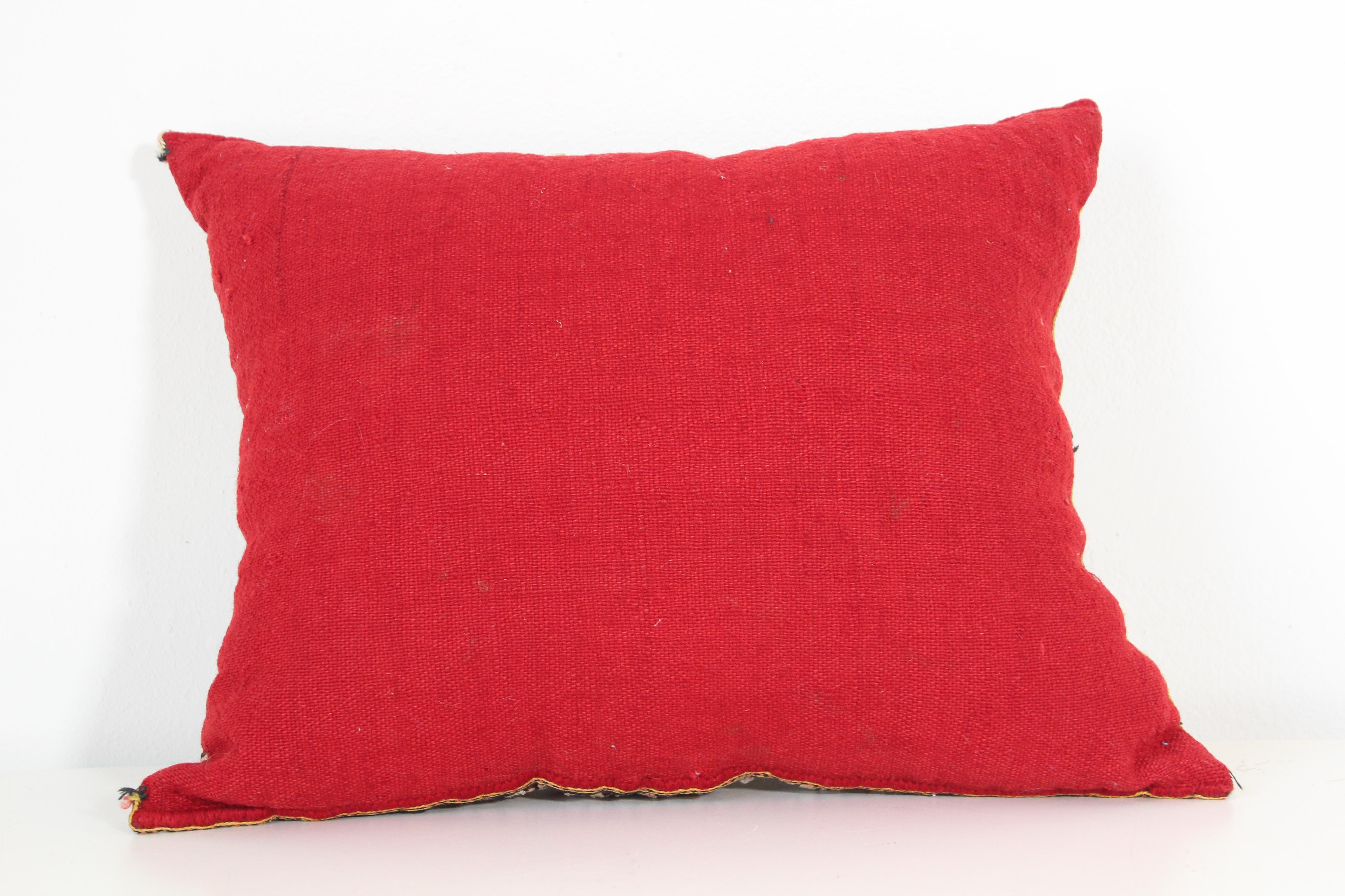 20th Century Moroccan Handwoven Tribal Berber Kilim Throw Pillow