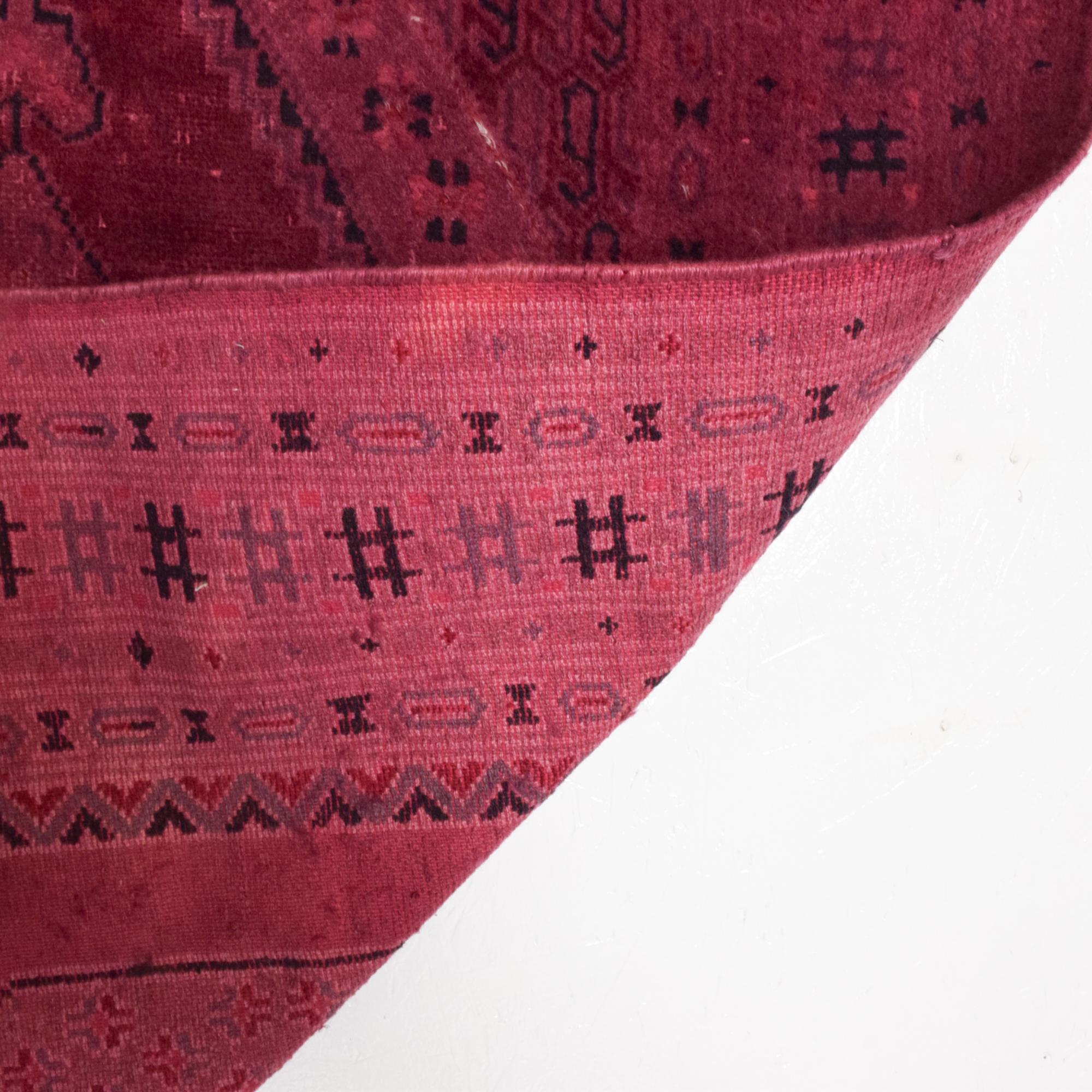 Moroccan Handwoven Wool Rug Geometric Graphic Tapestry in Burgundy Vintage 1970s 5