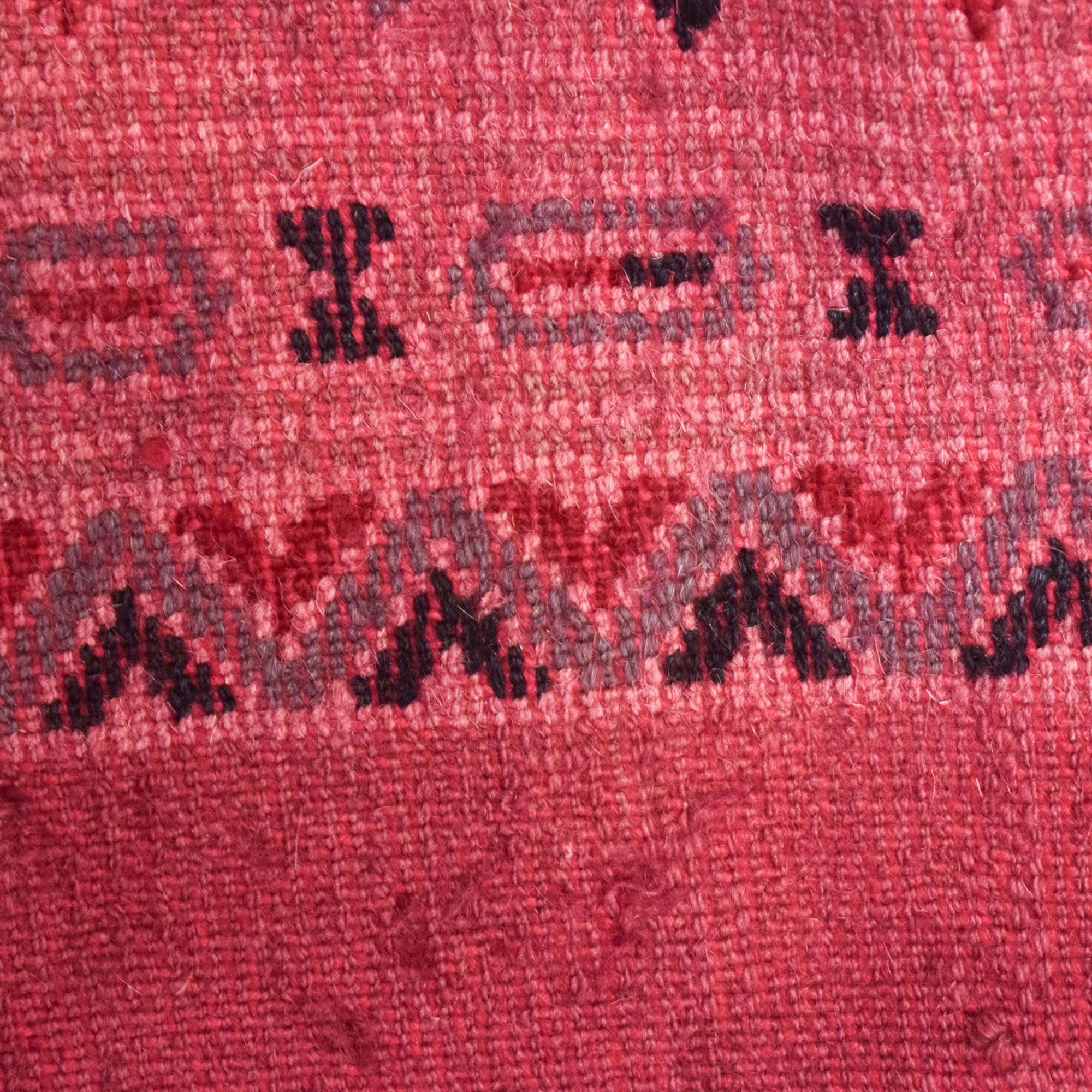 Moroccan Handwoven Wool Rug Geometric Graphic Tapestry in Burgundy Vintage 1970s 6
