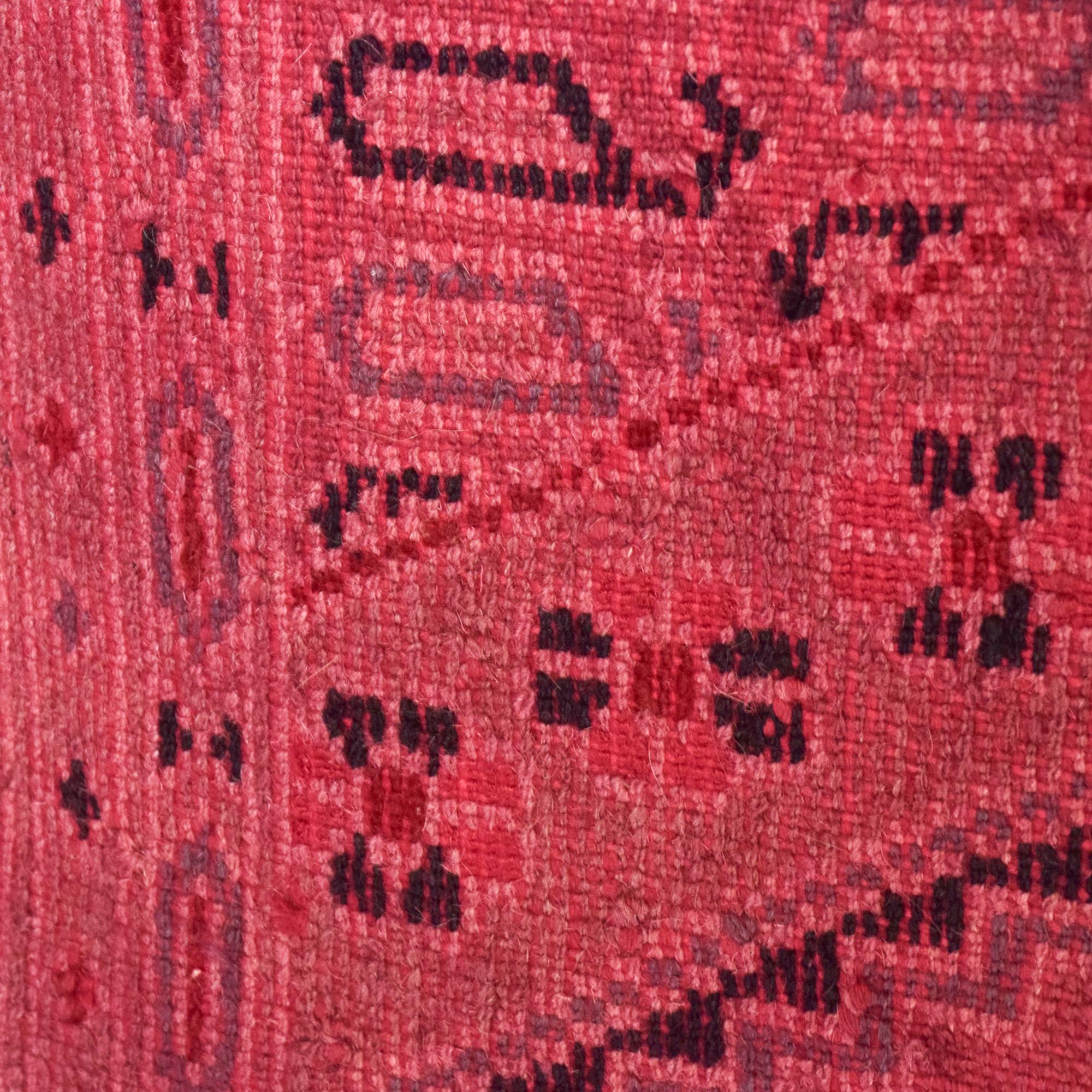 Moroccan Handwoven Wool Rug Geometric Graphic Tapestry in Burgundy Vintage 1970s 7