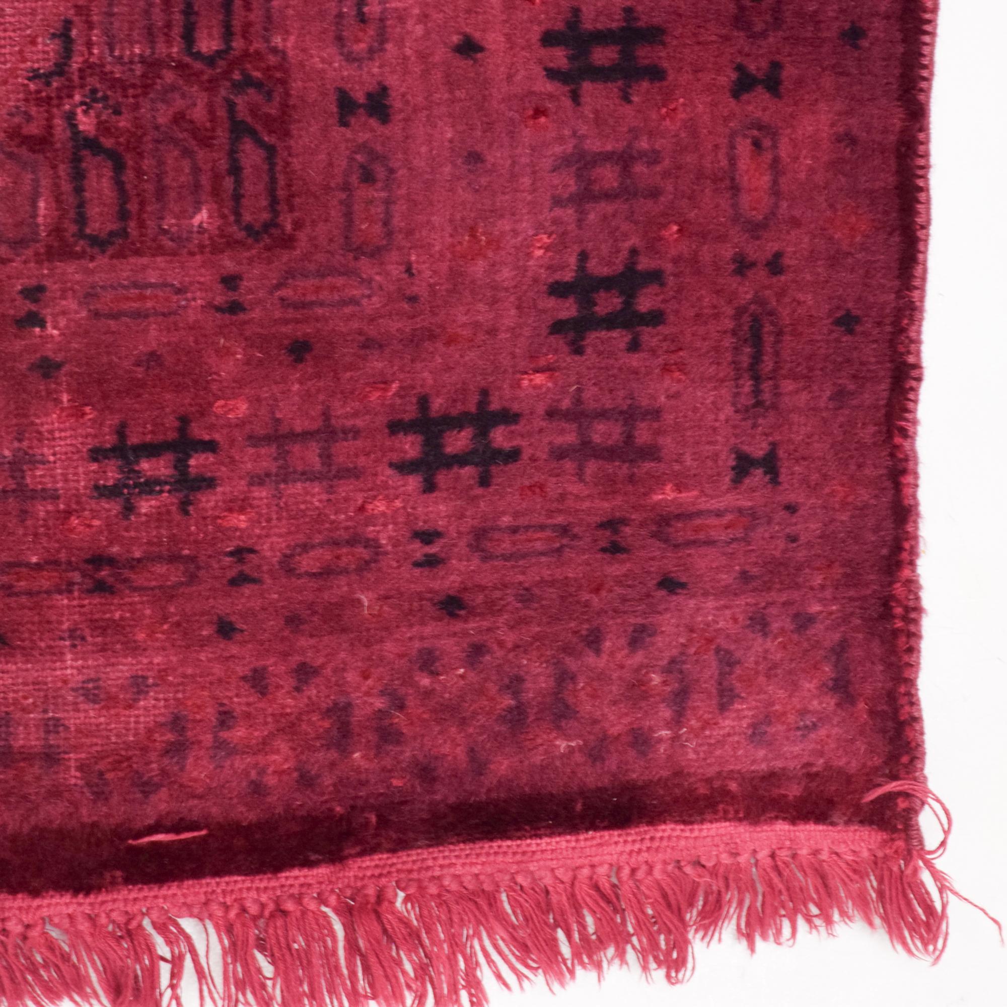 Moroccan Handwoven Wool Rug Geometric Graphic Tapestry in Burgundy Vintage 1970s 4