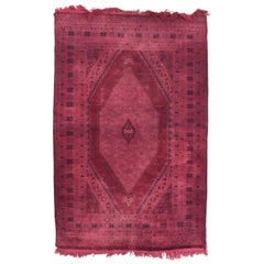 Moroccan Handwoven Wool Rug Geometric Graphic Tapestry in Burgundy Vintage 1970s