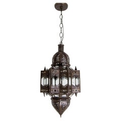 Vintage Moroccan Moorish Star Clear Glass & Pierced Metal Lantern, Marrakech