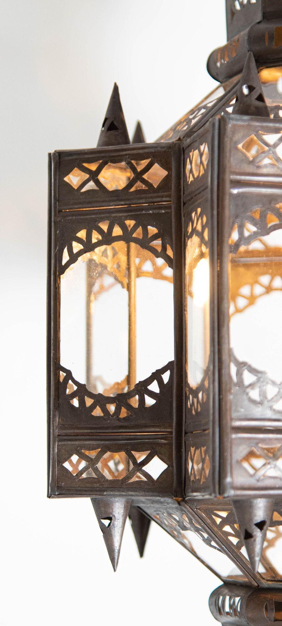 Moroccan Hanging Clear Glass Lantern in a Moorish Star Shape For Sale 2