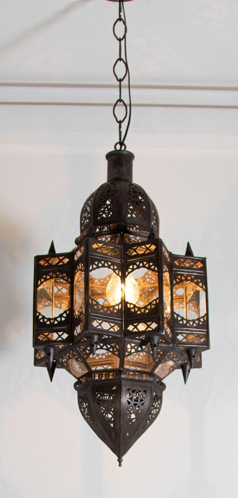 Moroccan Hanging Clear Glass Lantern in a Moorish Star Shape For Sale 3