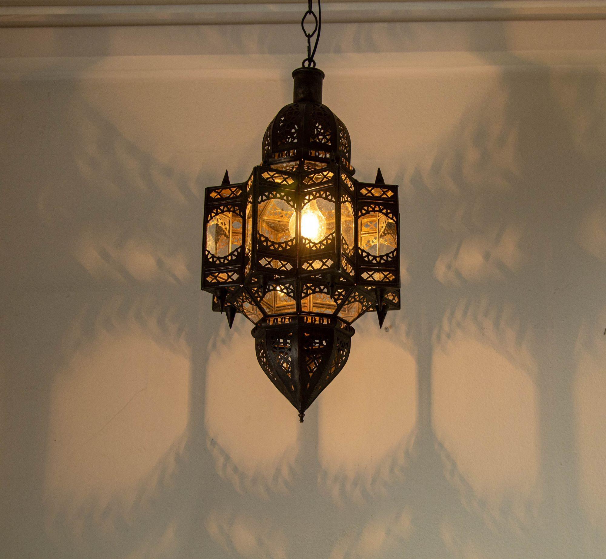 Moroccan Hanging Clear Glass Lantern in a Moorish Star Shape For Sale 4