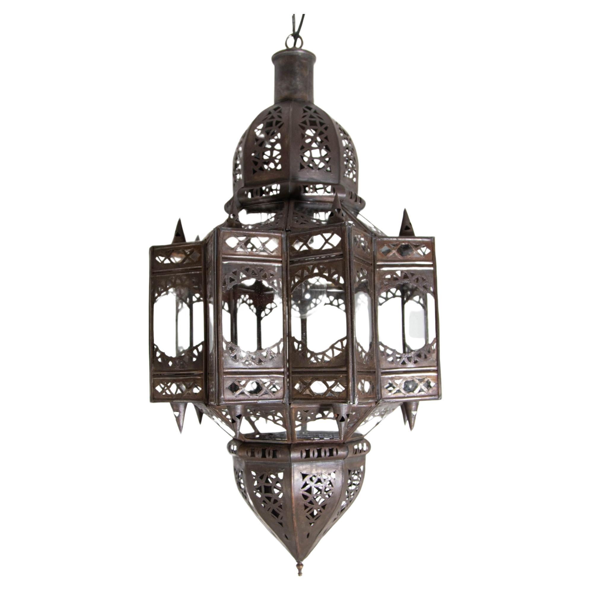 Farol Marroquí Colgante de Cristal Transparente en Forma de Estrella Morisca