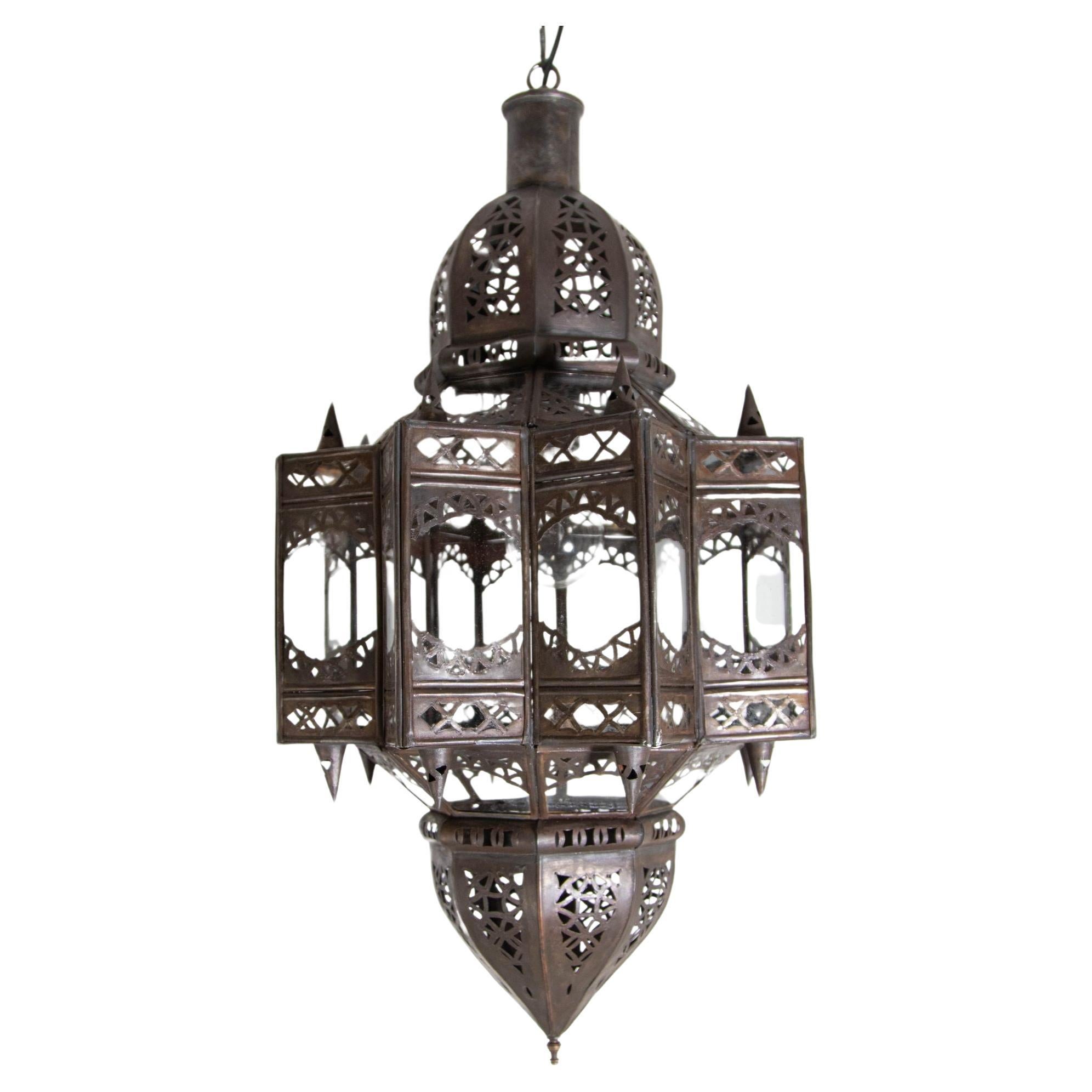 Moroccan Hanging Clear Glass Lantern in a Moorish Star Shape