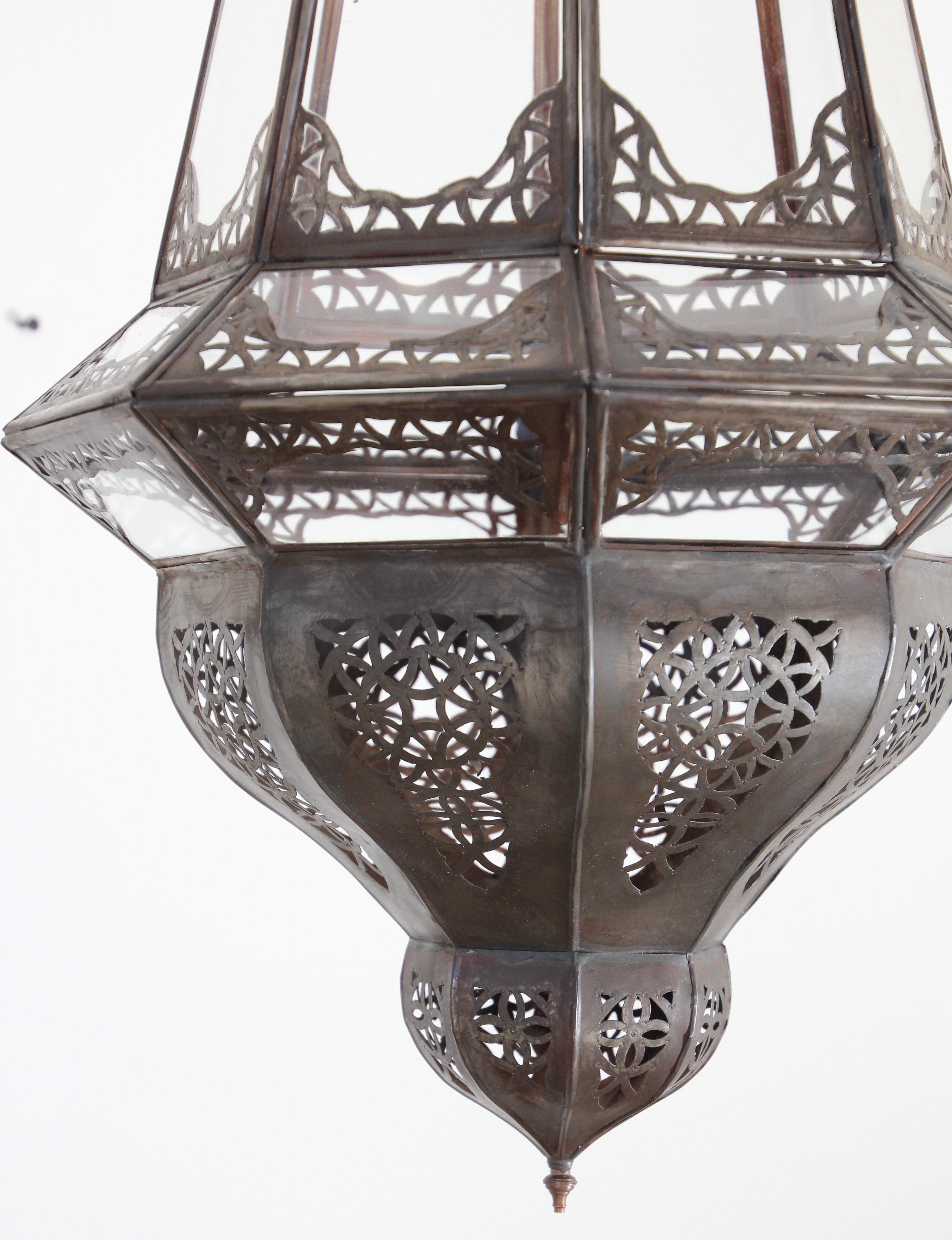 Lanterne suspendue marocaine en verre transparent en vente 3
