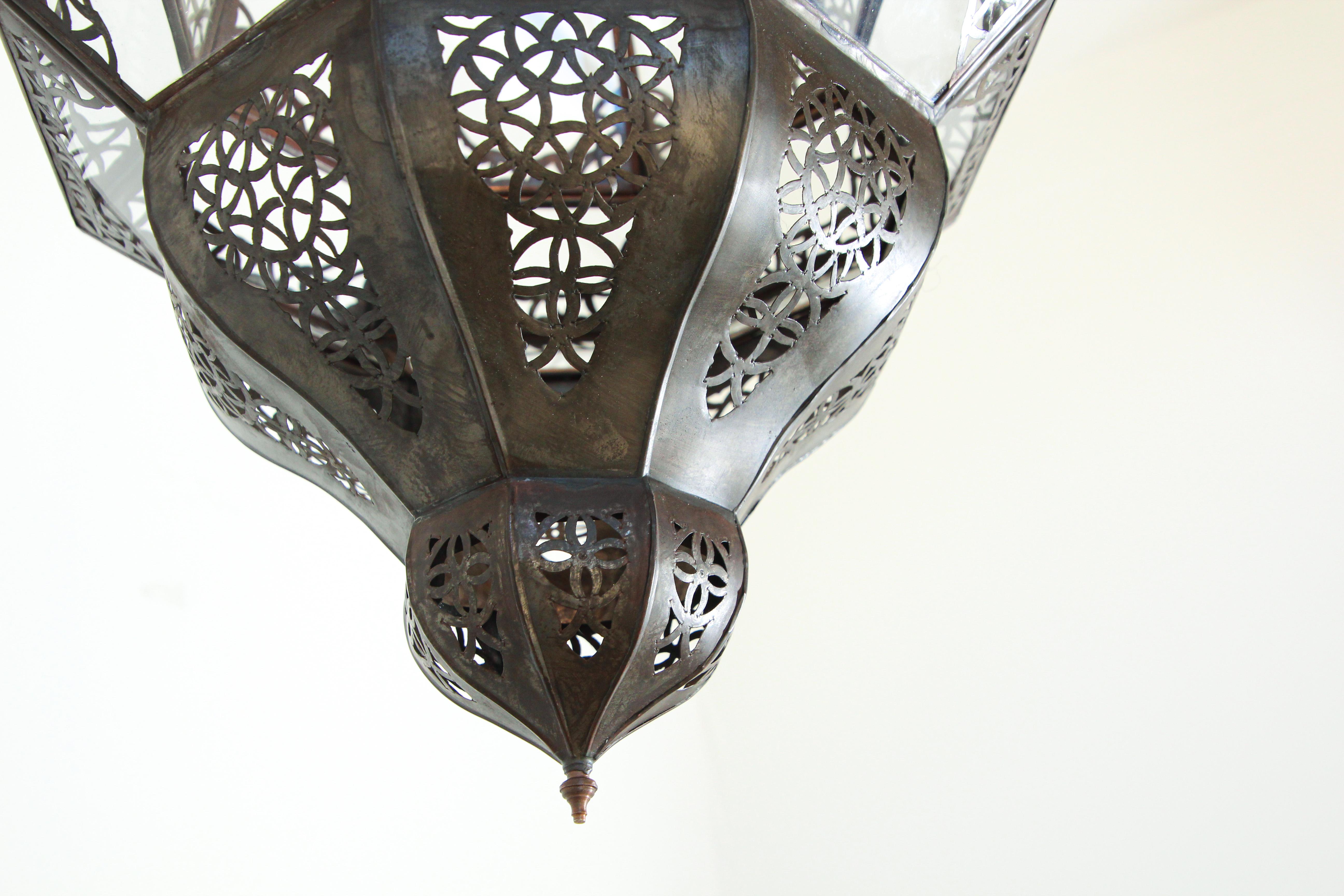 Moroccan Hanging Lantern in Clear Glass For Sale 5