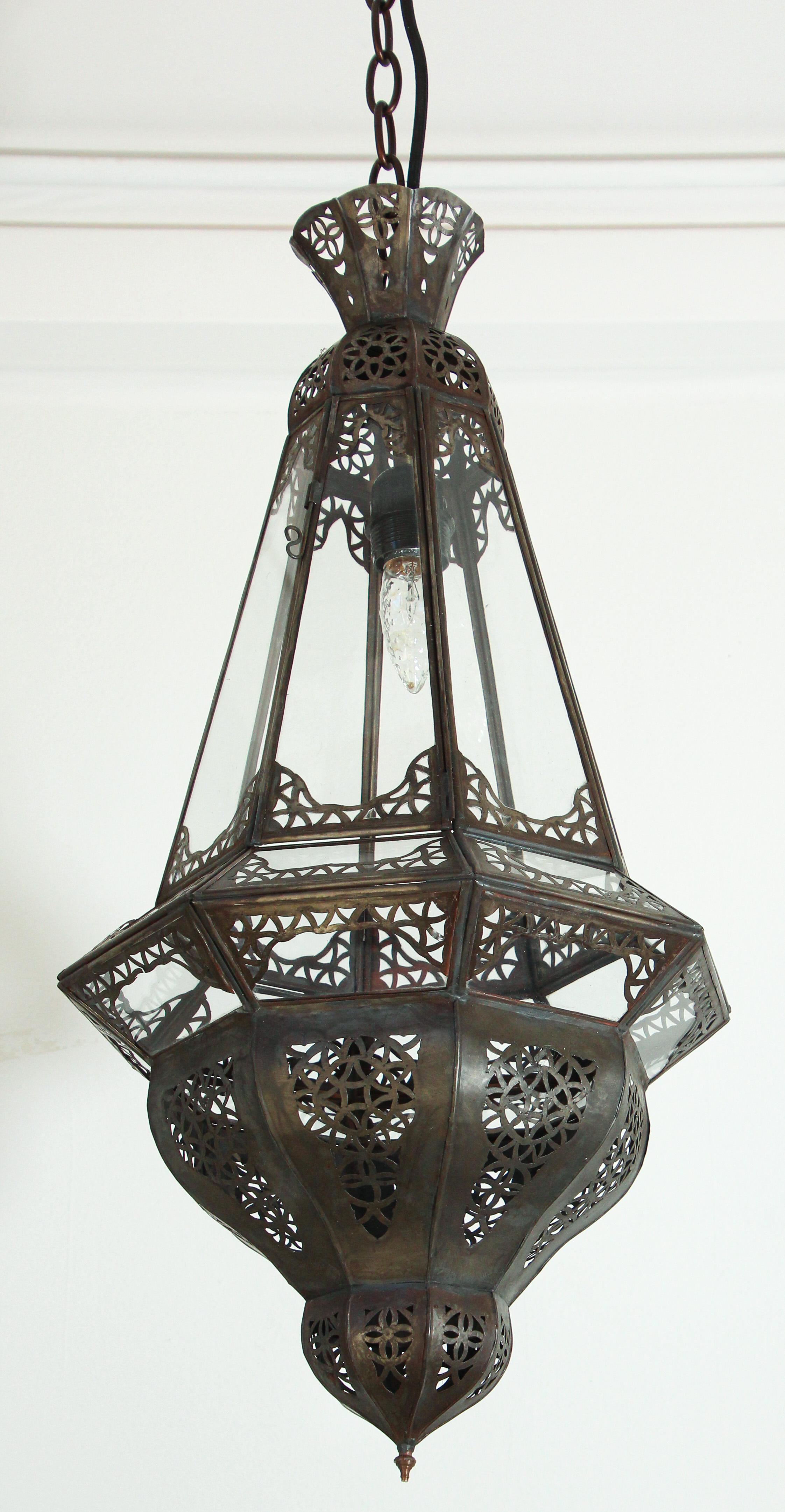 Moroccan Hanging Lantern in Clear Glass For Sale 7