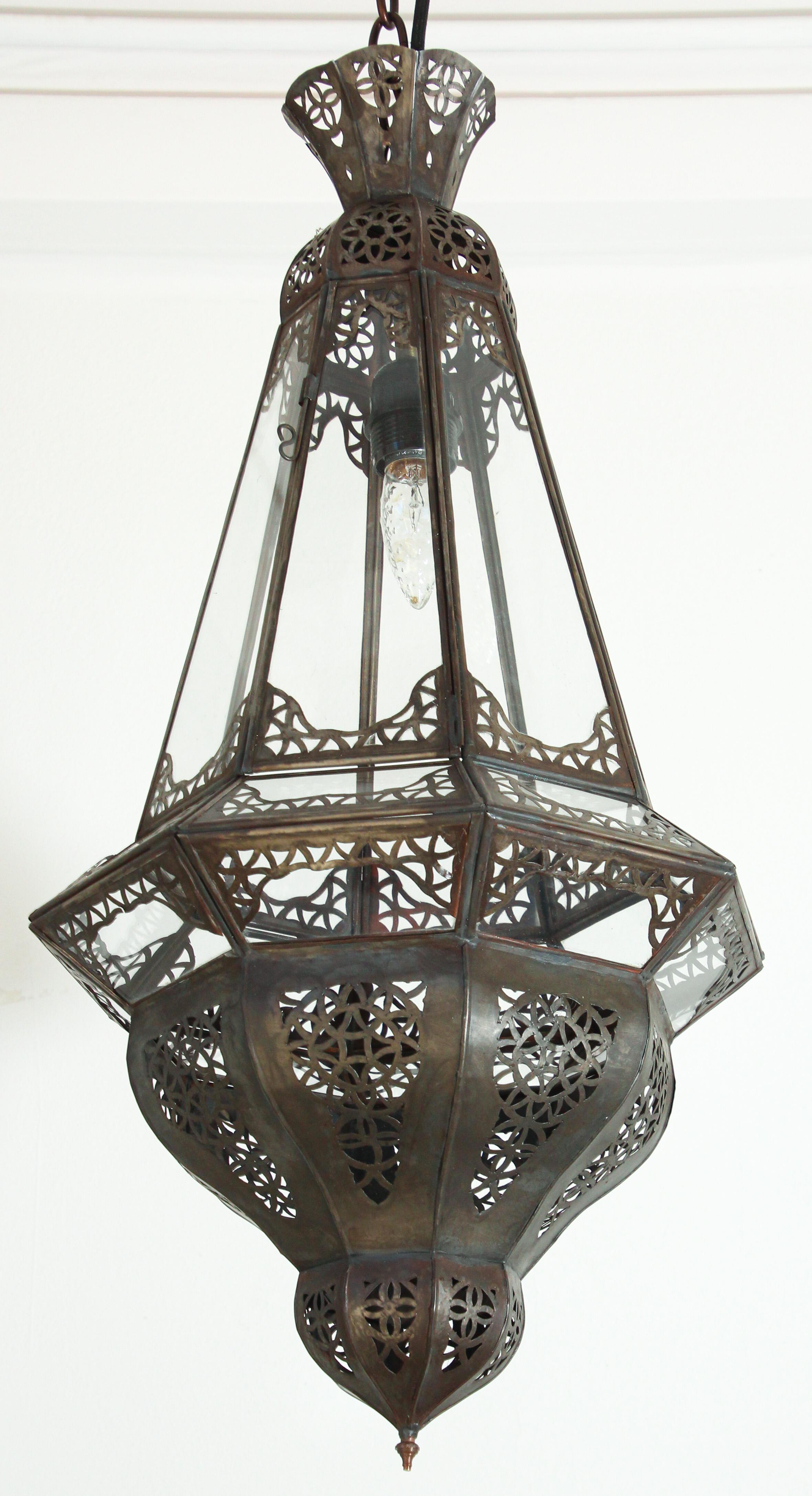 Moroccan Hanging Lantern in Clear Glass For Sale 9