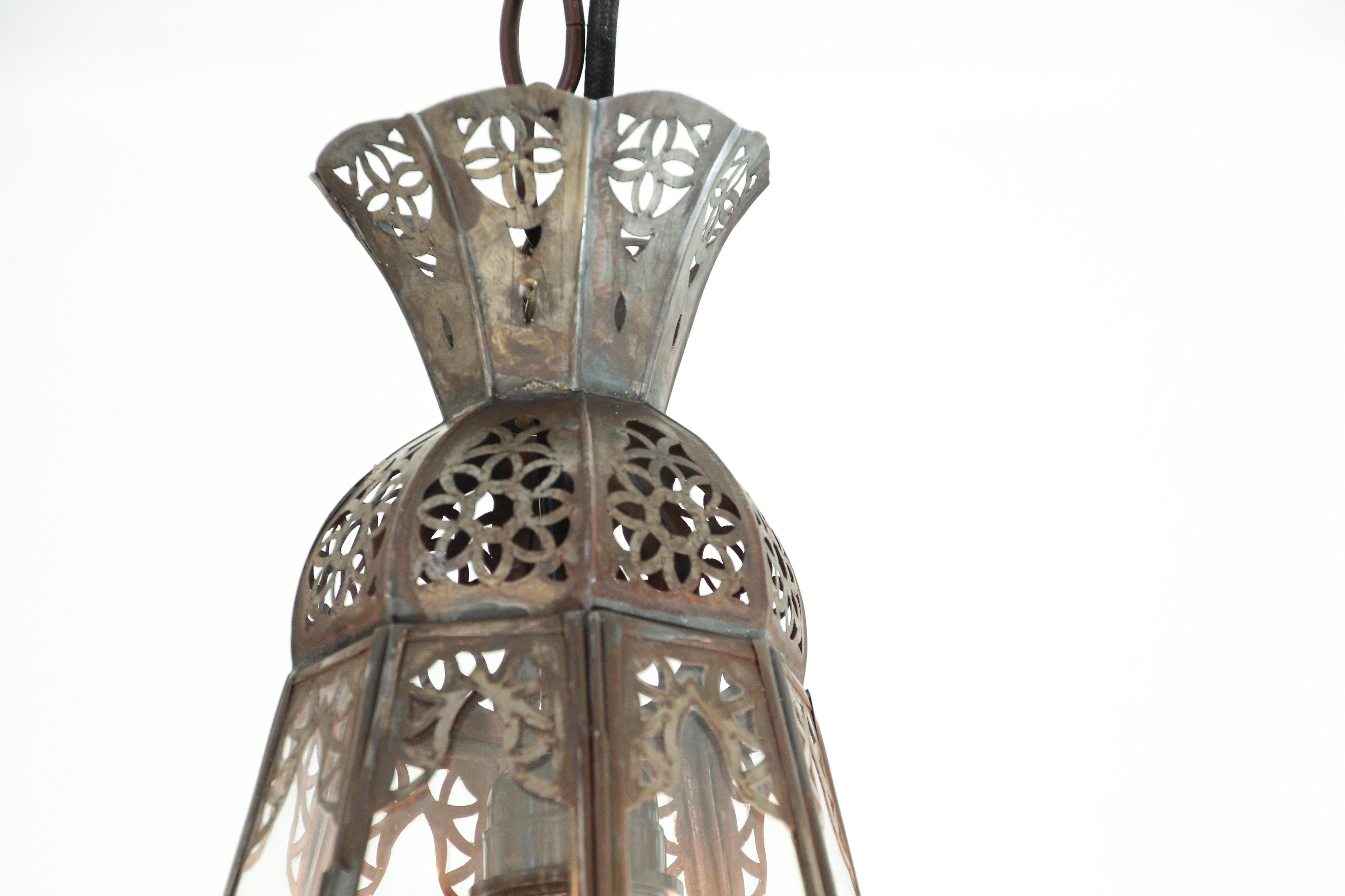 Moorish Moroccan Hanging Lantern in Clear Glass For Sale