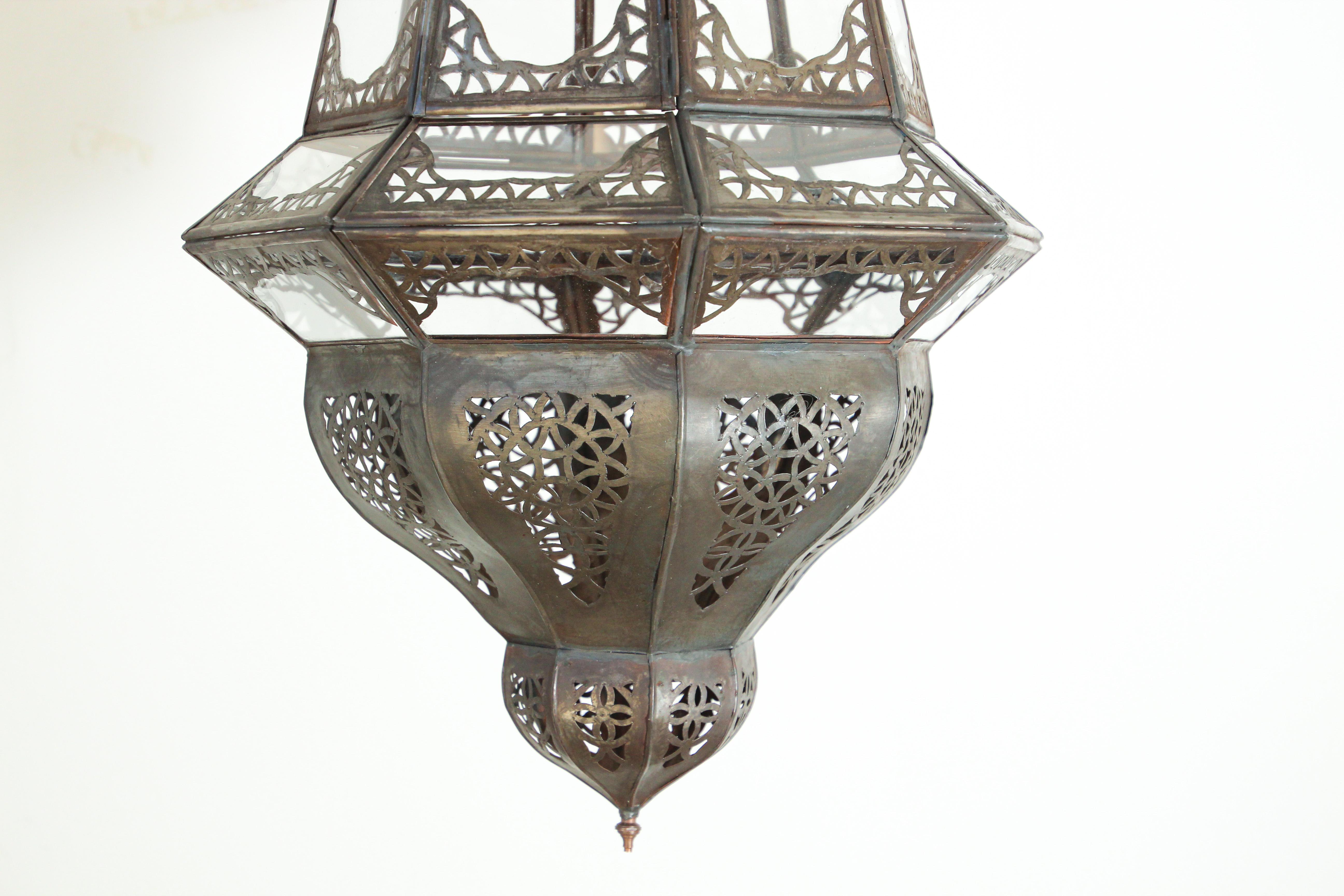 20th Century Moroccan Hanging Lantern in Clear Glass For Sale