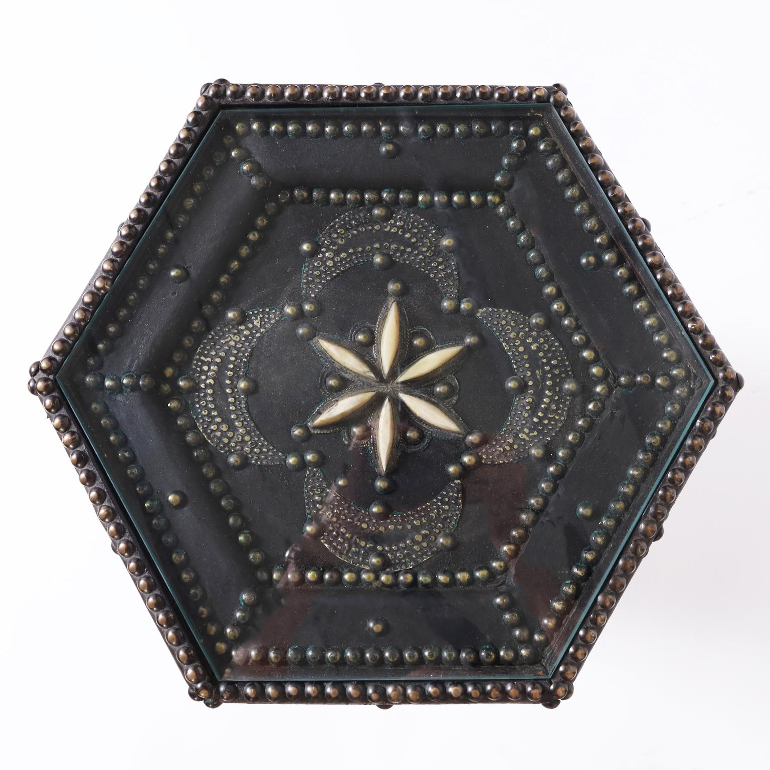 Moorish Moroccan Hexagon Leather Stand For Sale