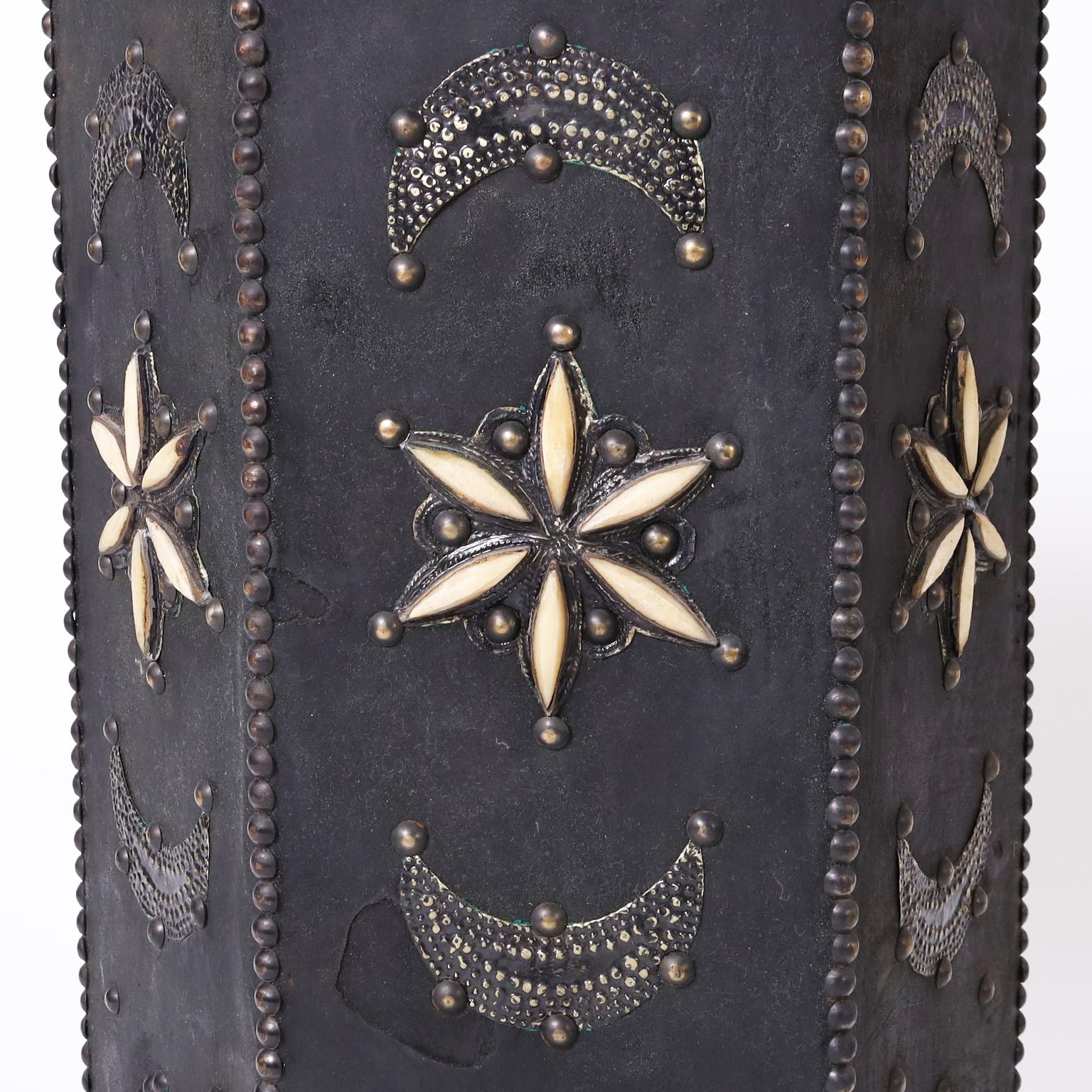 20th Century Moroccan Hexagon Leather Stand For Sale