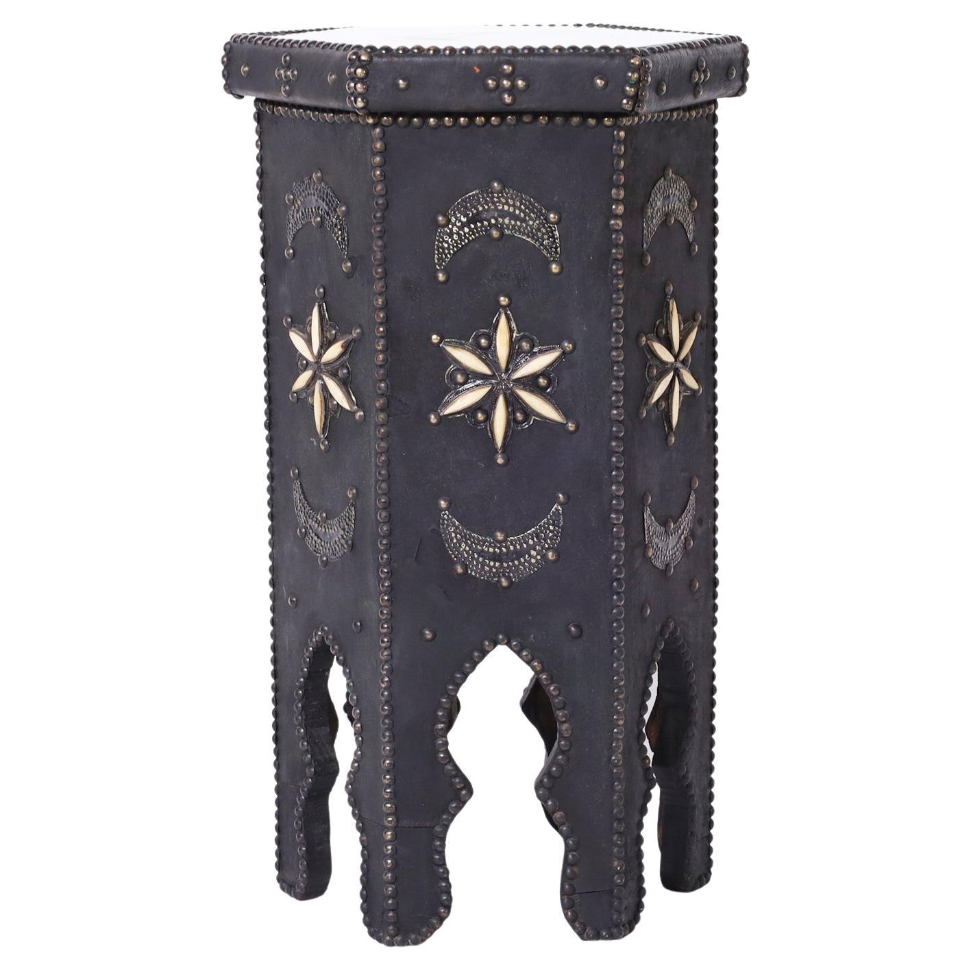 Moroccan Hexagon Leather Stand For Sale