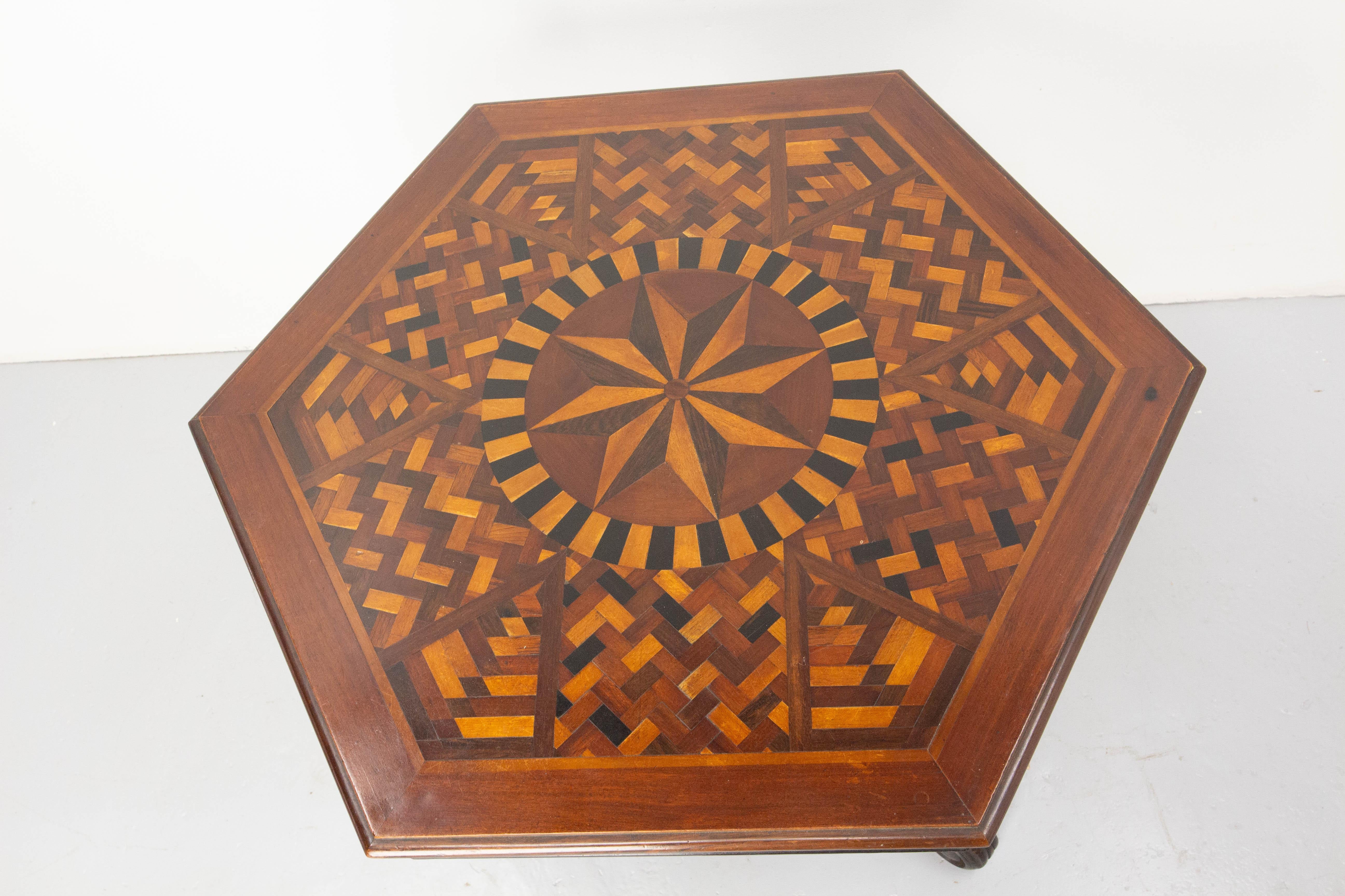 Moroccan Hexagonal Marquetry Side Table Ebonized Pedestal Table For Sale 5