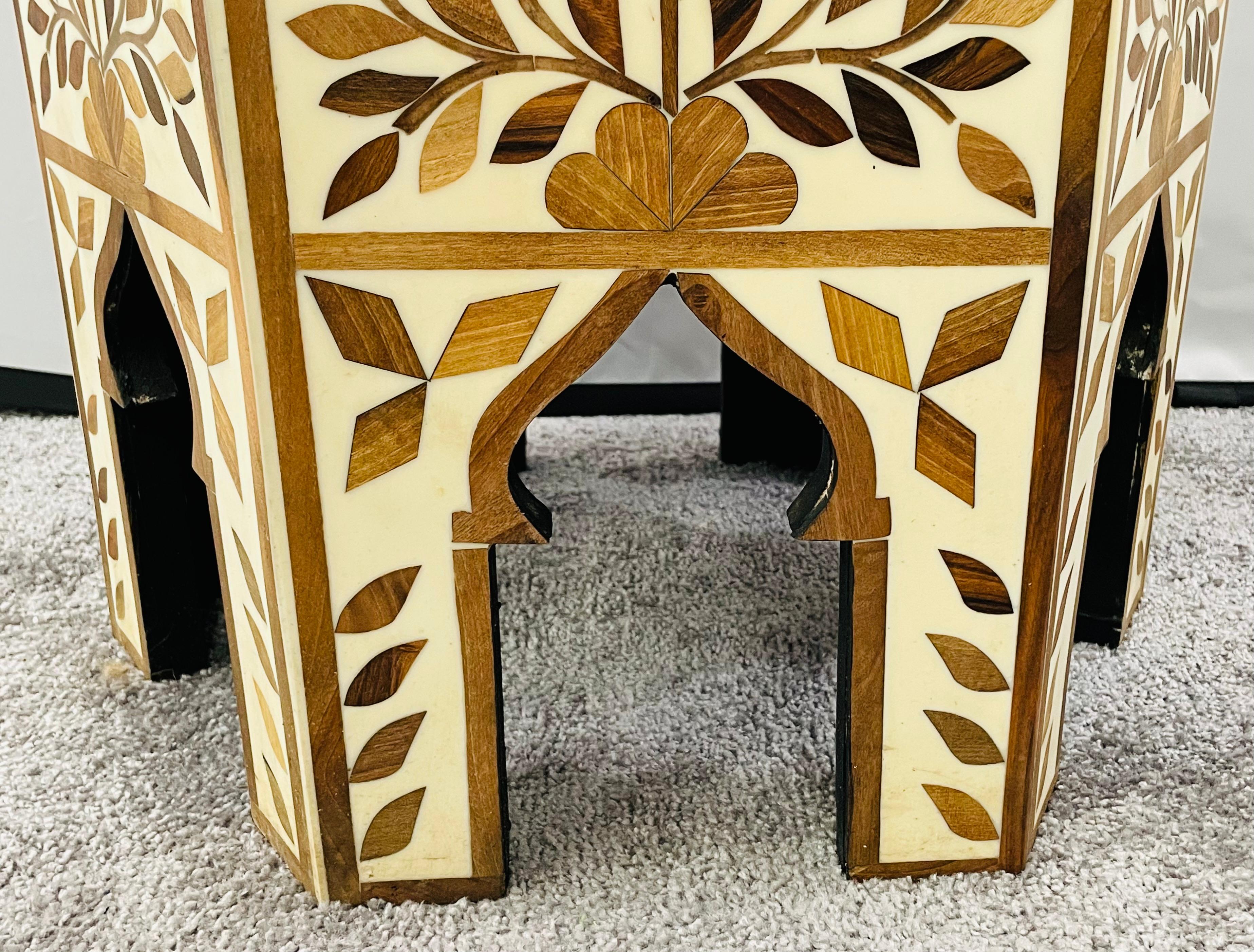 Moroccan Hexagonal Side, End Table with leaf Design, a Pair 8