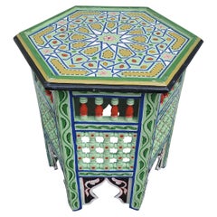 Moroccan Hexagonal Wooden End Table, 2LM24