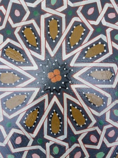 Moroccan Hexagonal Wooden End Table, Hand Painted 1