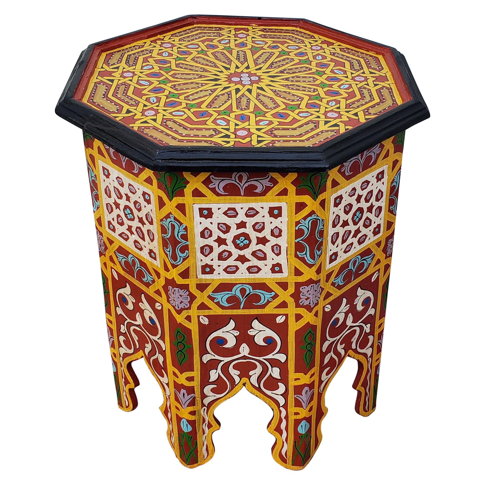 Moroccan Hexagonal Wooden Side Table, 6LM24 For Sale
