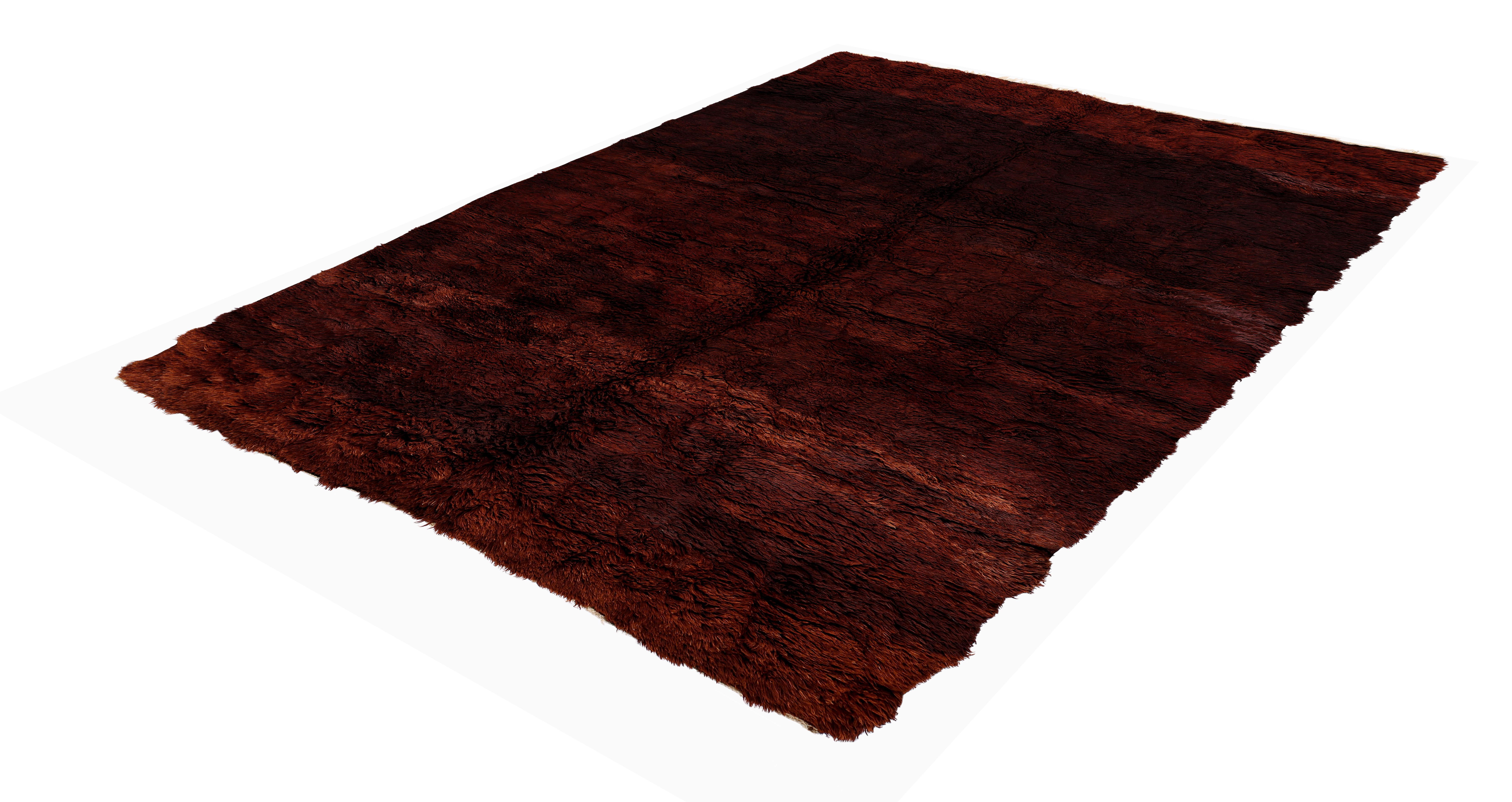 Alfombra marroquí de pelo alto en lana caoba profunda  Tejido a mano estilo bereber Beni Mguild Anudado a mano en venta