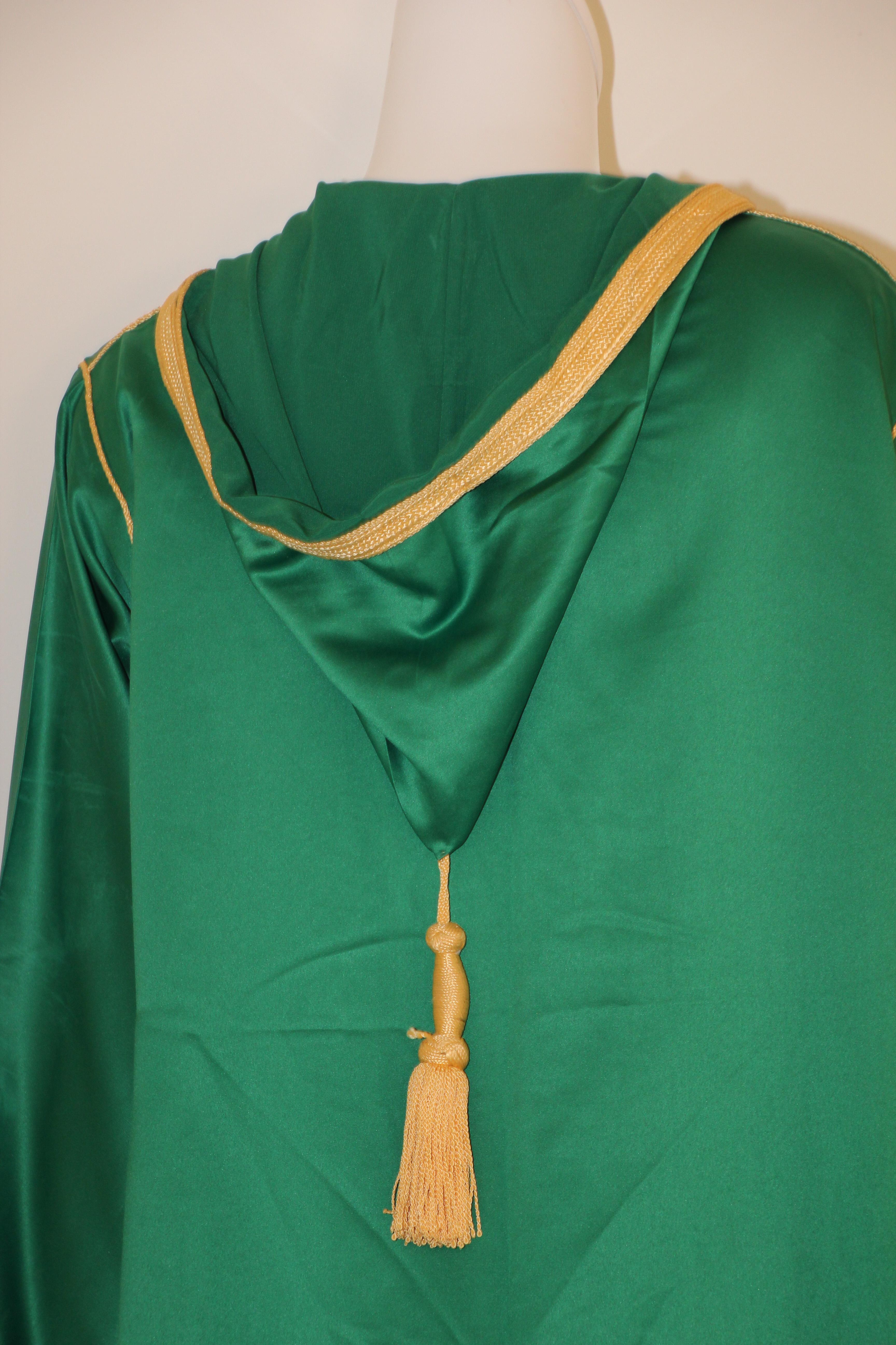 Moroccan Hooded Caftan Emerald Green Djellabah Kaftan For Sale 8